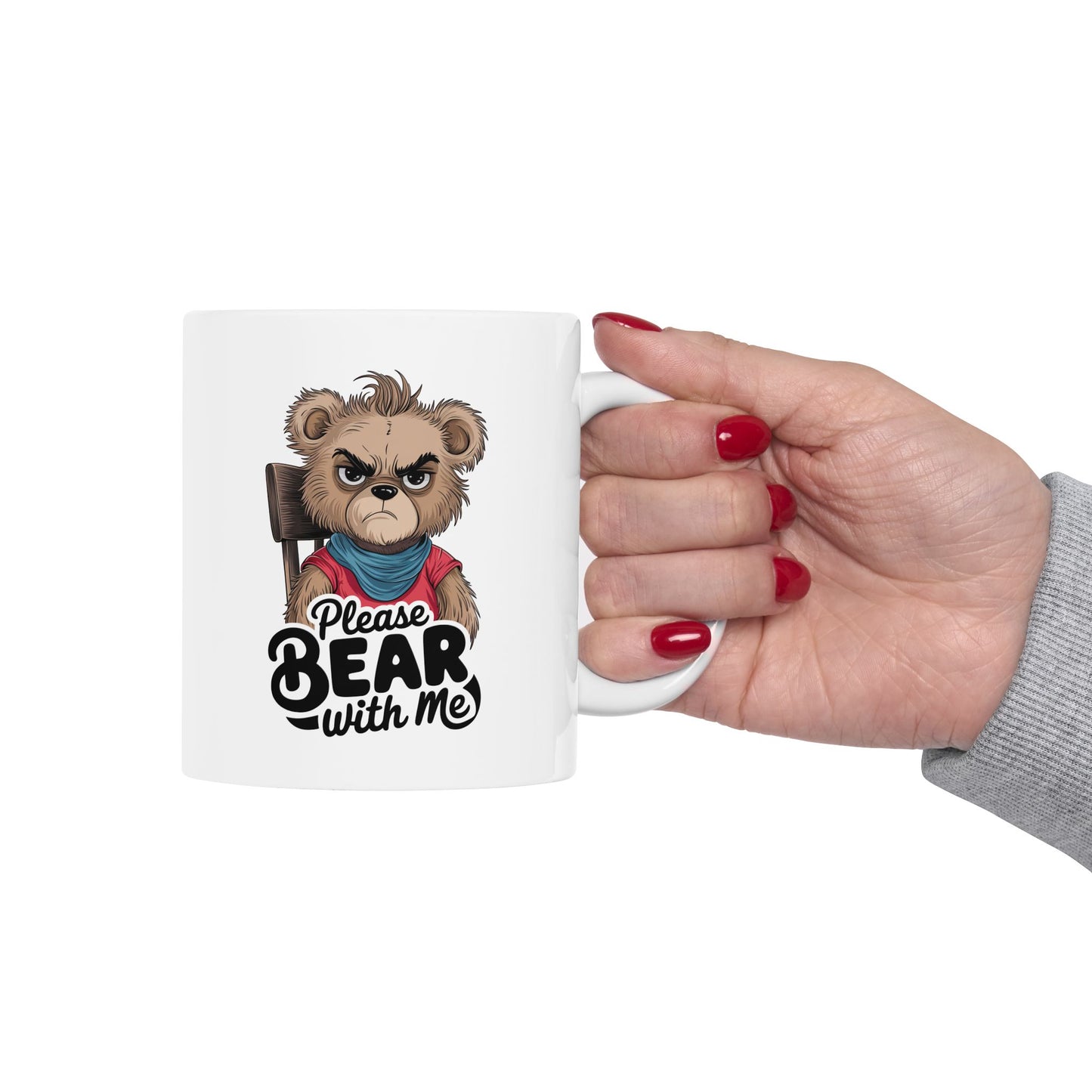 Please Bear With Me Mug | Funny Bear Coffee Cup | Sarcastic Animal Pun Gift | Cute Grumpy Bear Mug | Humor Coffee Cup for Work