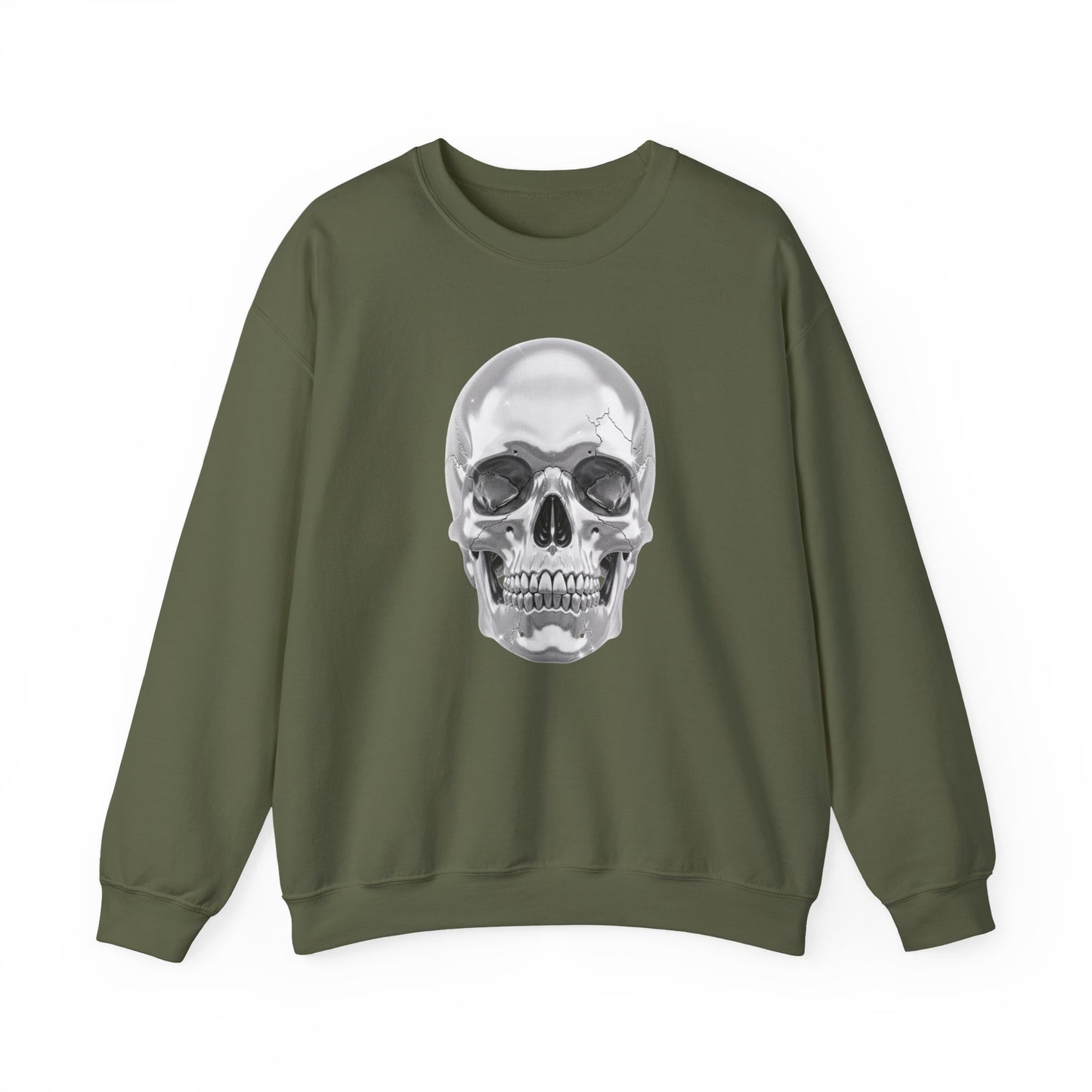 Silver Skull Sweatshirt, Gothic Skull Crewneck, Retro Skull Sweatshirt, Vintage Skull Graphic, Halloween Rock Pullover
