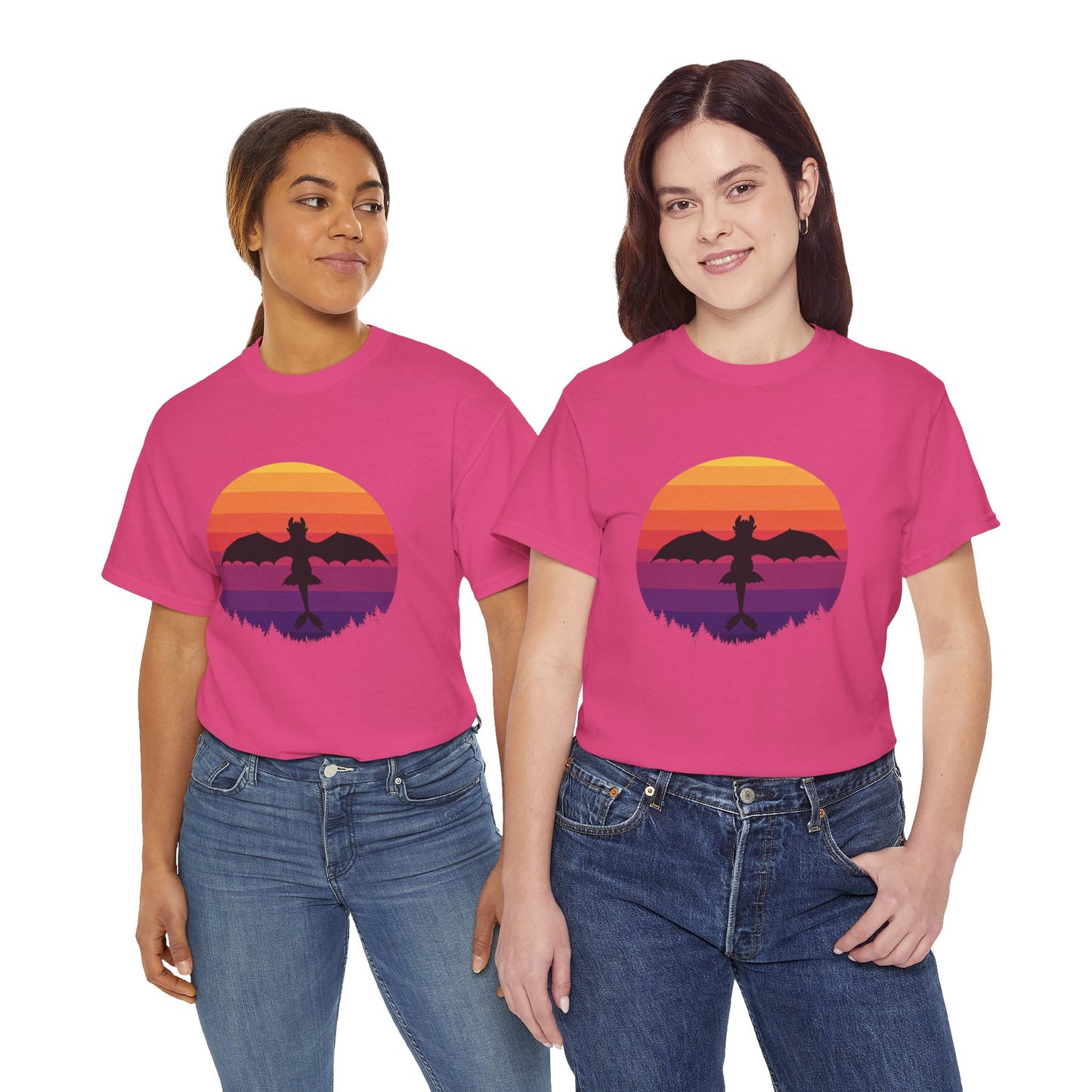 Night Dragon Sunset T-Shirt | Retro Dragon Silhouette Tee | Fantasy Dragon Shirt | Unisex Graphic Tee | Gift for Dragon Lovers