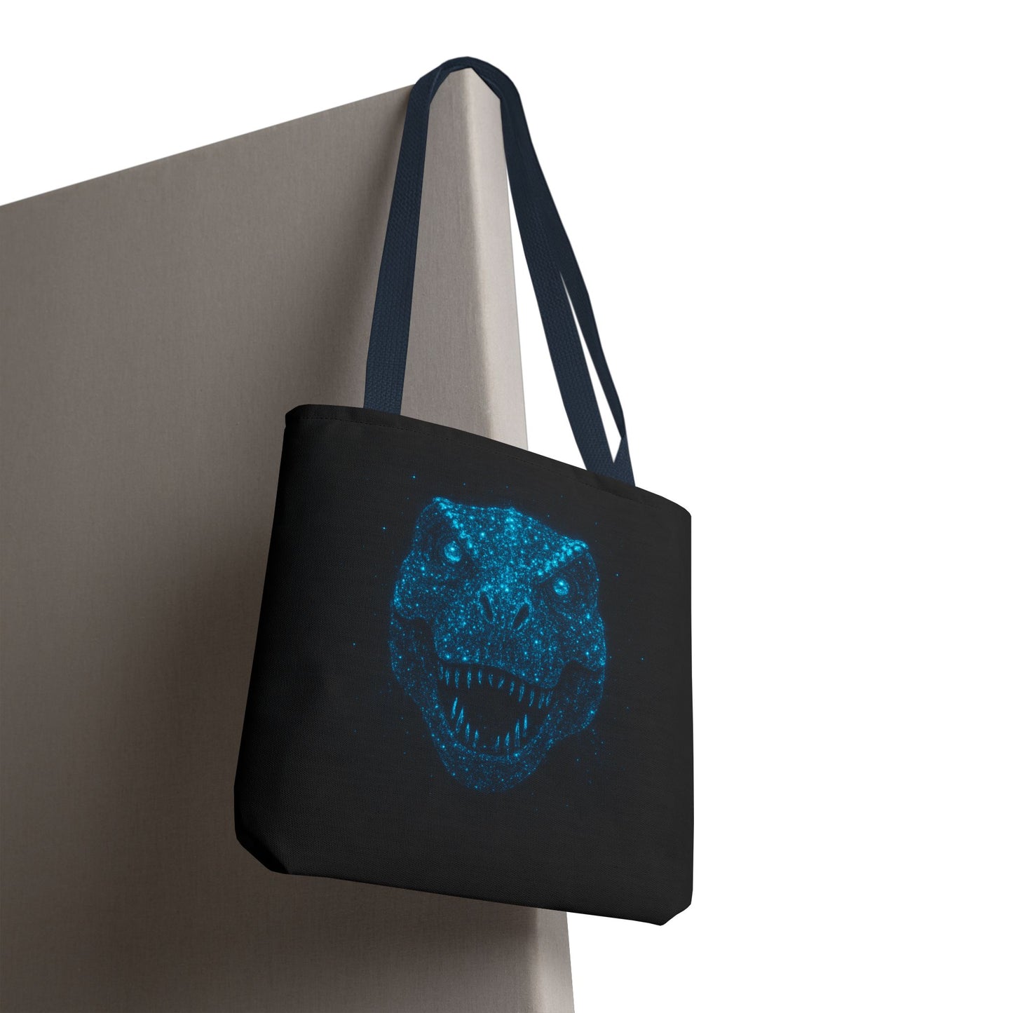 Bioluminescent Dino Tote Bag | Retro T-Rex Galaxy Canvas Shopper - Eco AOP Tote, Ocean Glow Dinosaur Art, Gift for Paleontology Fans