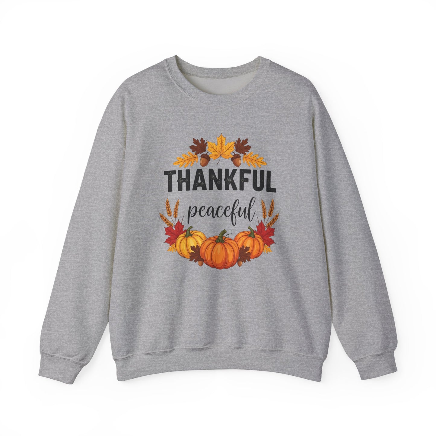 Thankful Peaceful Fall Sweatshirt, Autumn Pumpkin Crewneck, Thanksgiving Sweater, Cozy Seasonal Pullover, Gratitude Gift For Women Men