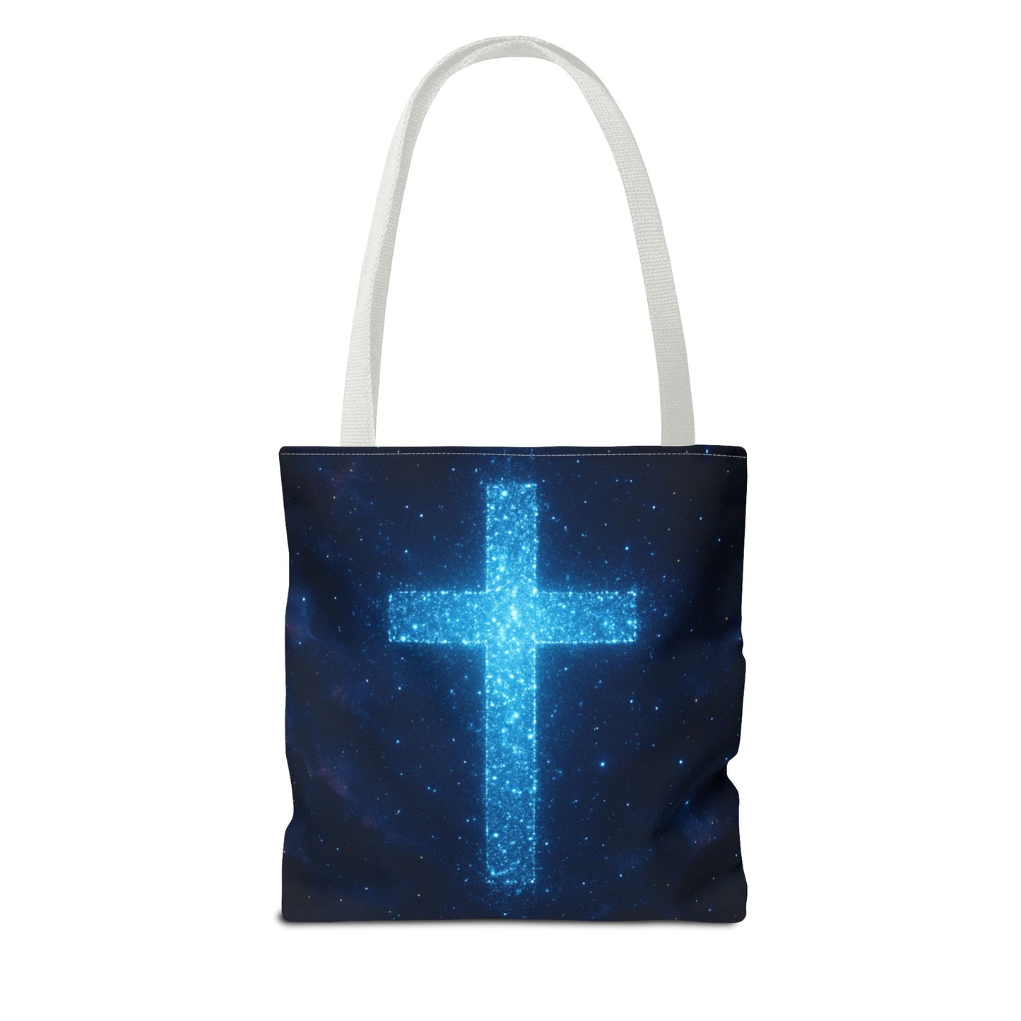 Sparkling Cross Tote Bag - Inspirational Blue Cosmic Bag Christian Tote Spiritual Bag Inspirational Tote Bag
