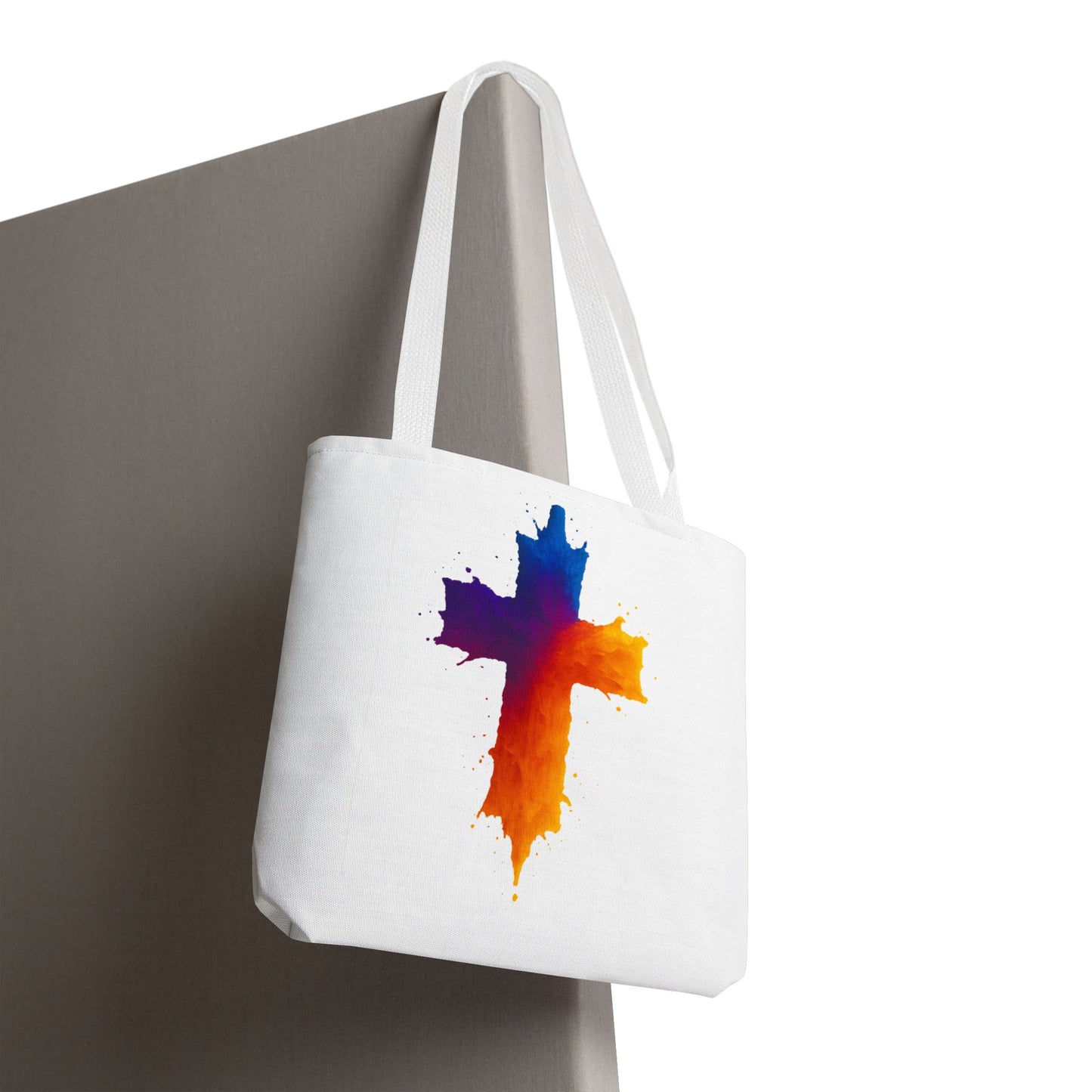 Watercolor Cross Tote Bag, Faith Tote, Christian Gift Bag, Religious Art Shoulder Bag, Inspirational Everyday Carry, Spiritual Cross Design Tote