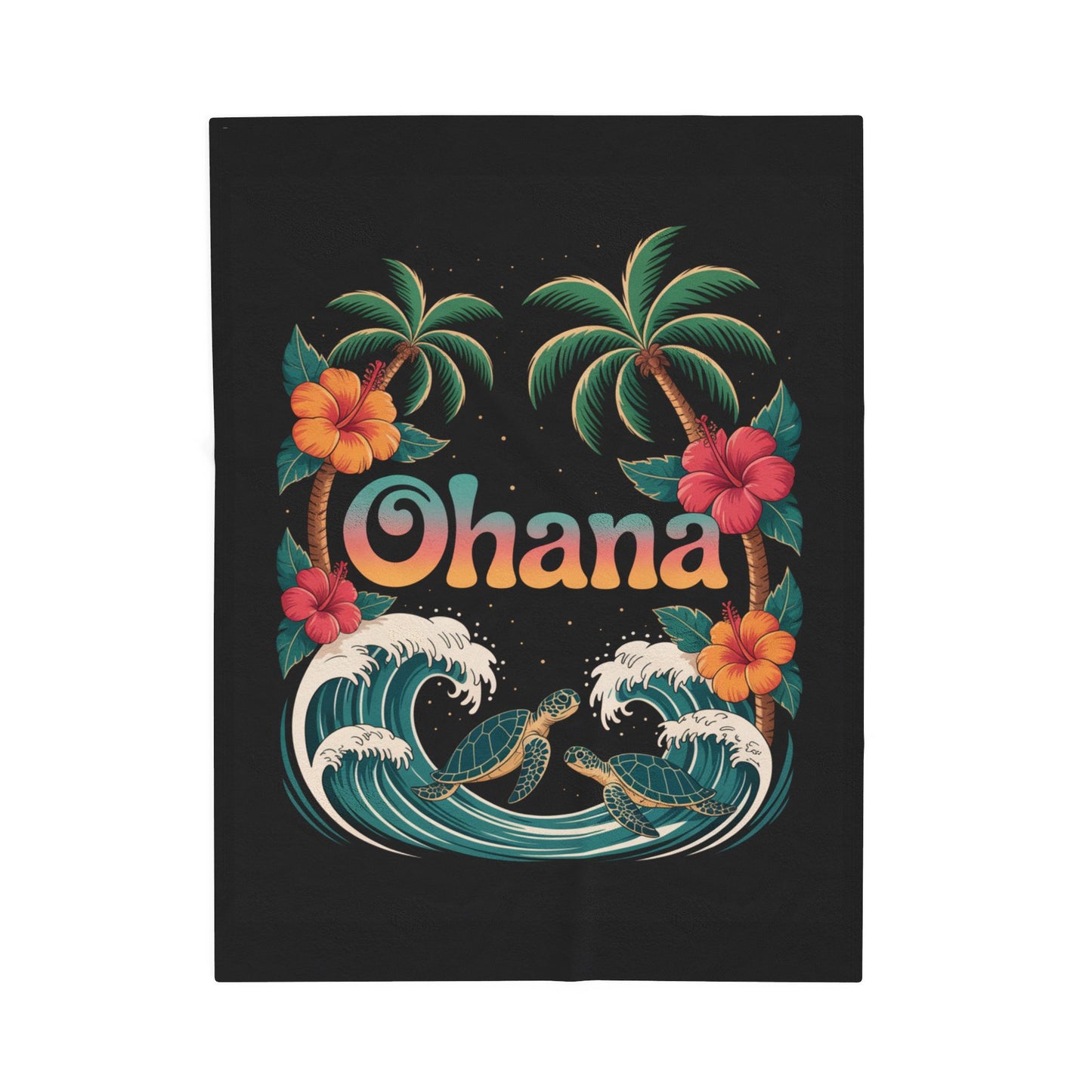 Ohana Hawaiian Turtle Blanket - Tropical Beach Throw with Palm Trees & Hibiscus - Cozy Coastal Decor Gift - Soft Summer Bed Blanket