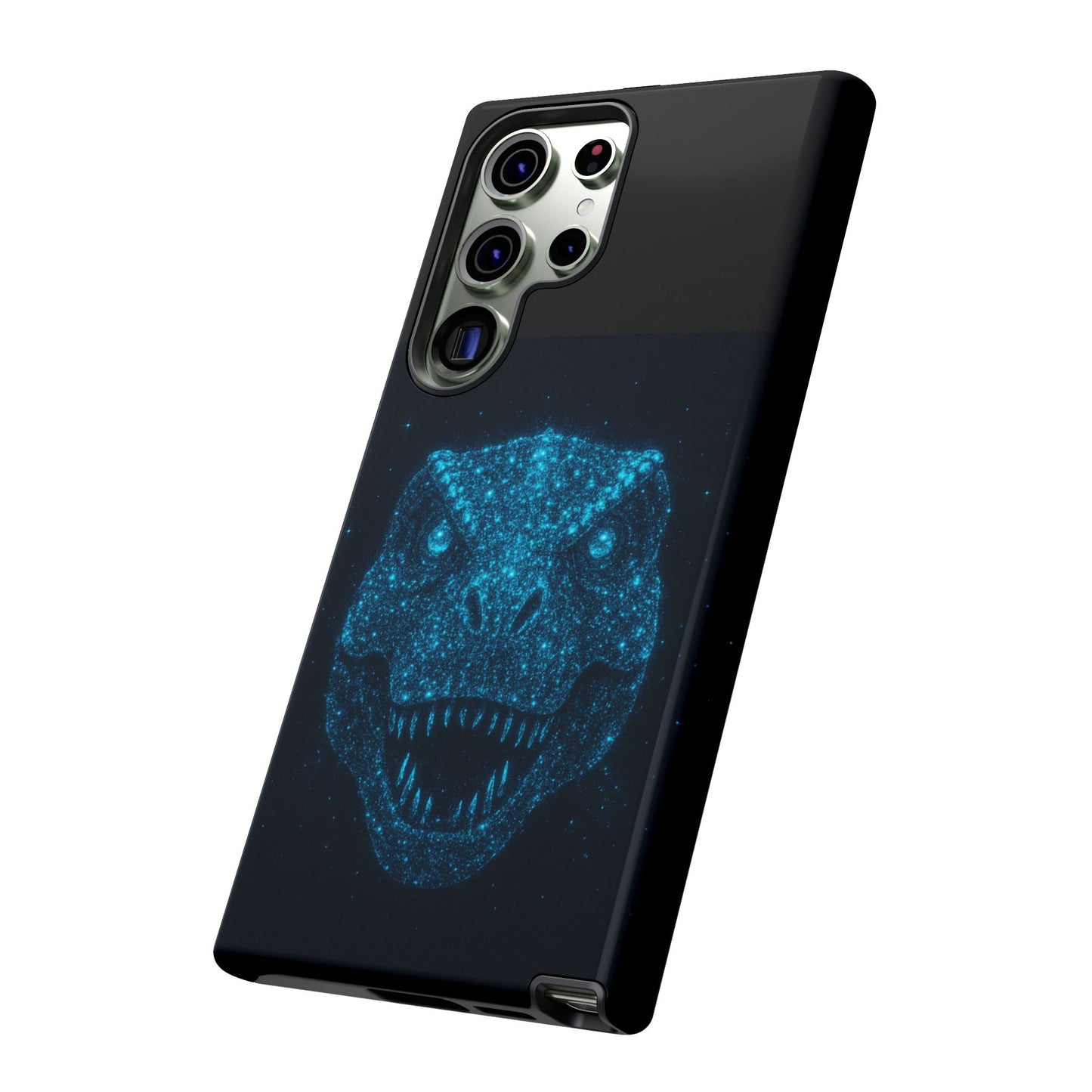 Bioluminescent T-Rex Samsung Case - Galaxy Tough Dual-Layer Cover, Cosmic Dino Particle Design, S25 S24 S23 Gift