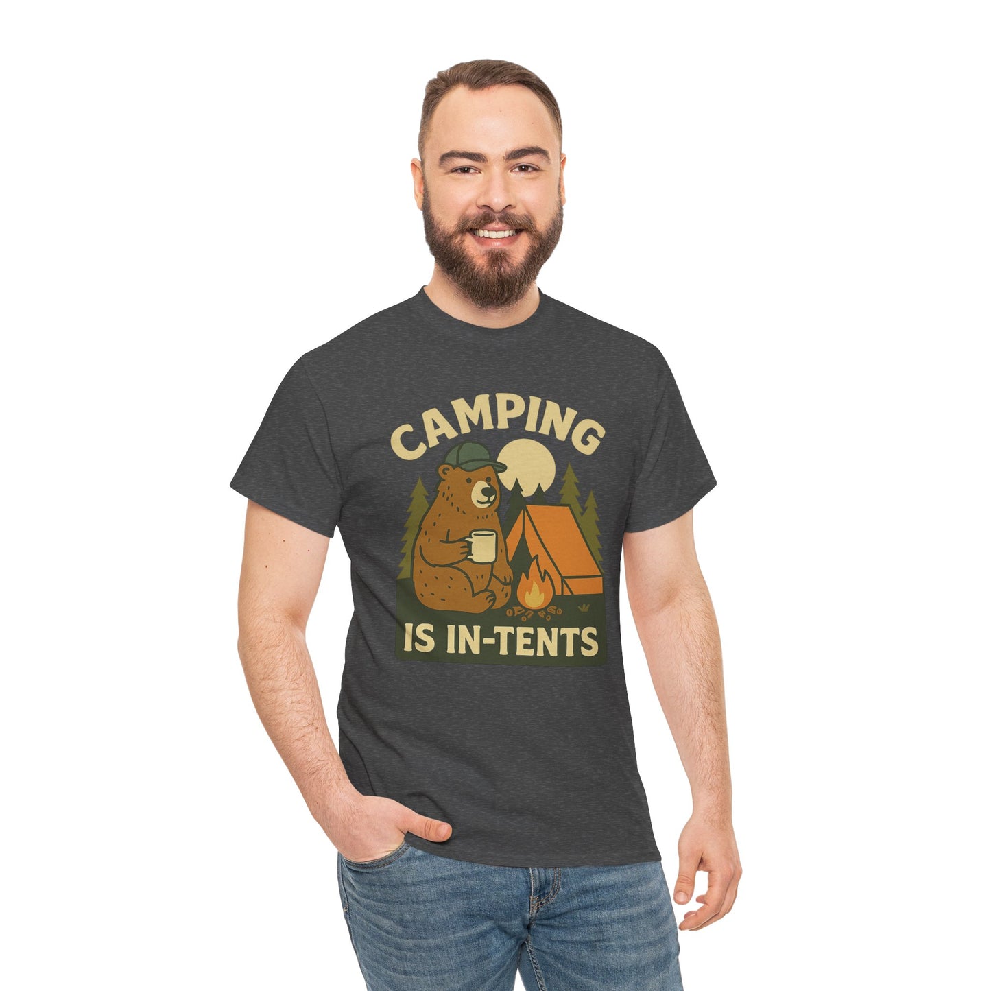 Camping Is In-Tents Funny Bear Camping Tee - Cute Outdoorsy Pun Shirt - Retro Campfire Graphic, Nature Lover Gift, Unisex Adventure Apparel