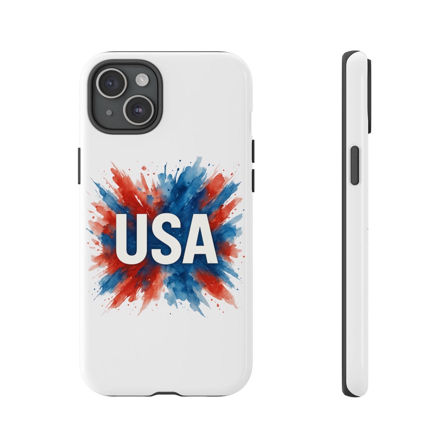 USA Splash iPhone Case - Patriotic Red White Blue Tough Cover, Dual-Layer Protection, 4th of July Memorial Day Gift