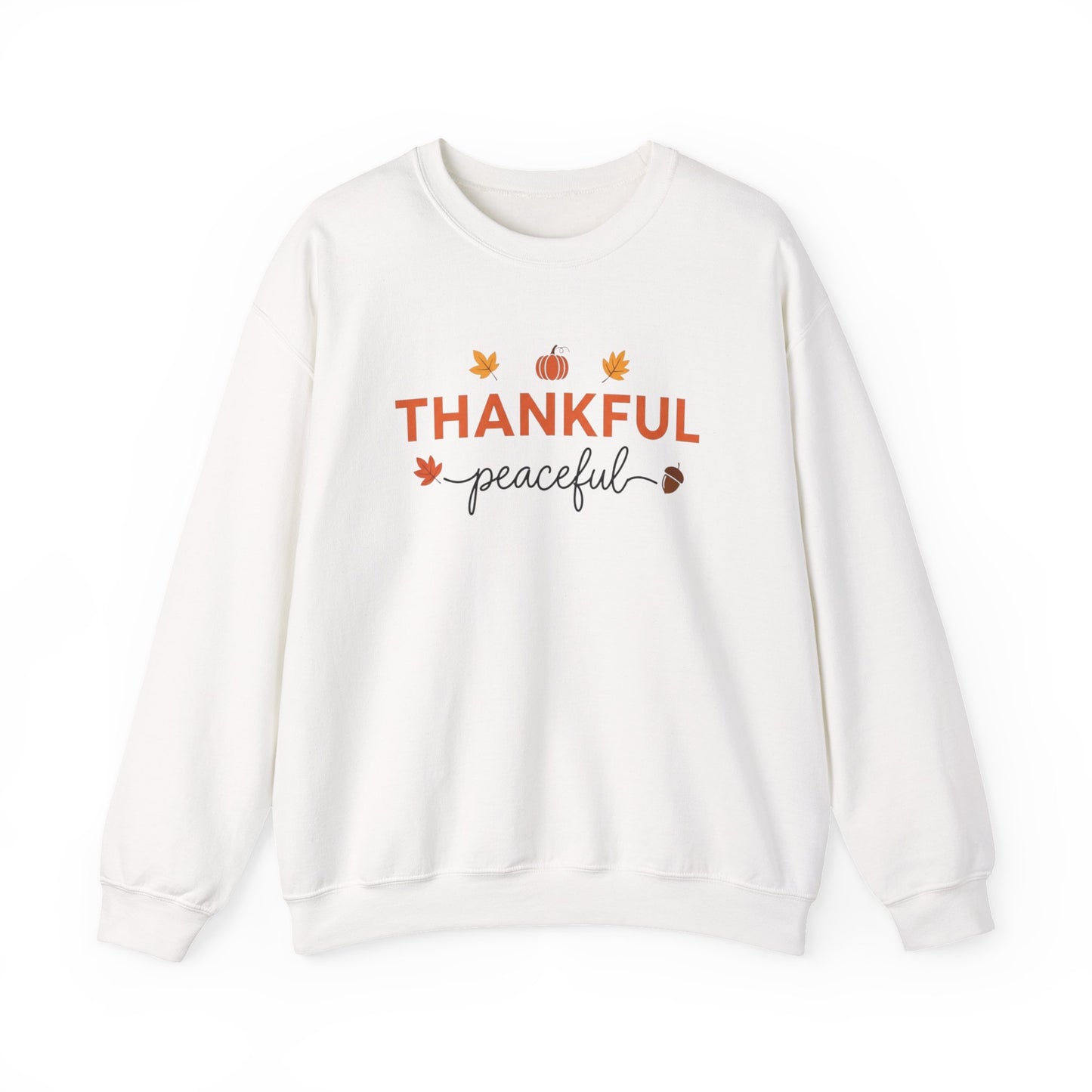 Thankful Peaceful Sweatshirt, Minimalist Fall Crewneck, Autumn Pumpkin Sweater, Thanksgiving Pullover, Cozy Seasonal Gratitude Gift