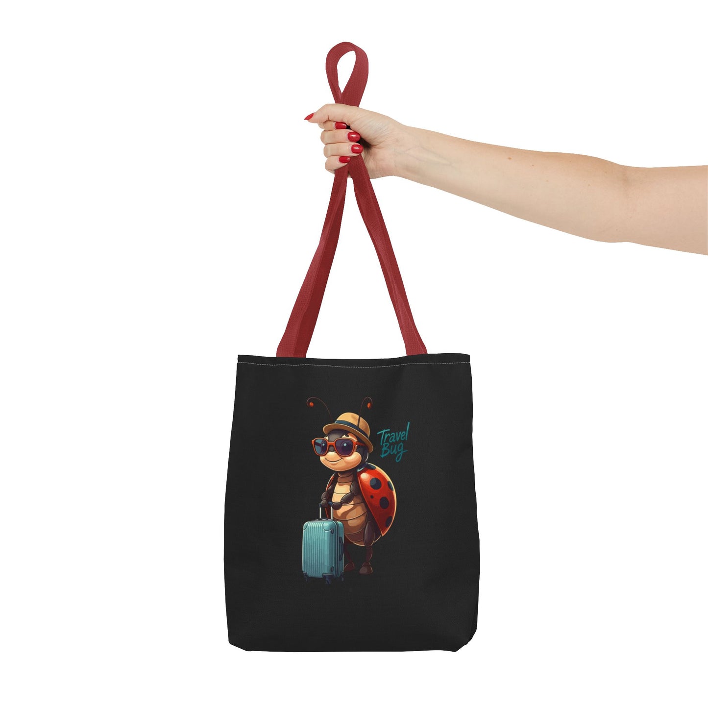Travel Bug Tote Bag | Cute Ladybug with Suitcase Art Tote – Whimsical Travel Accessory, Aesthetic Canvas Bag | Gift for Travelers