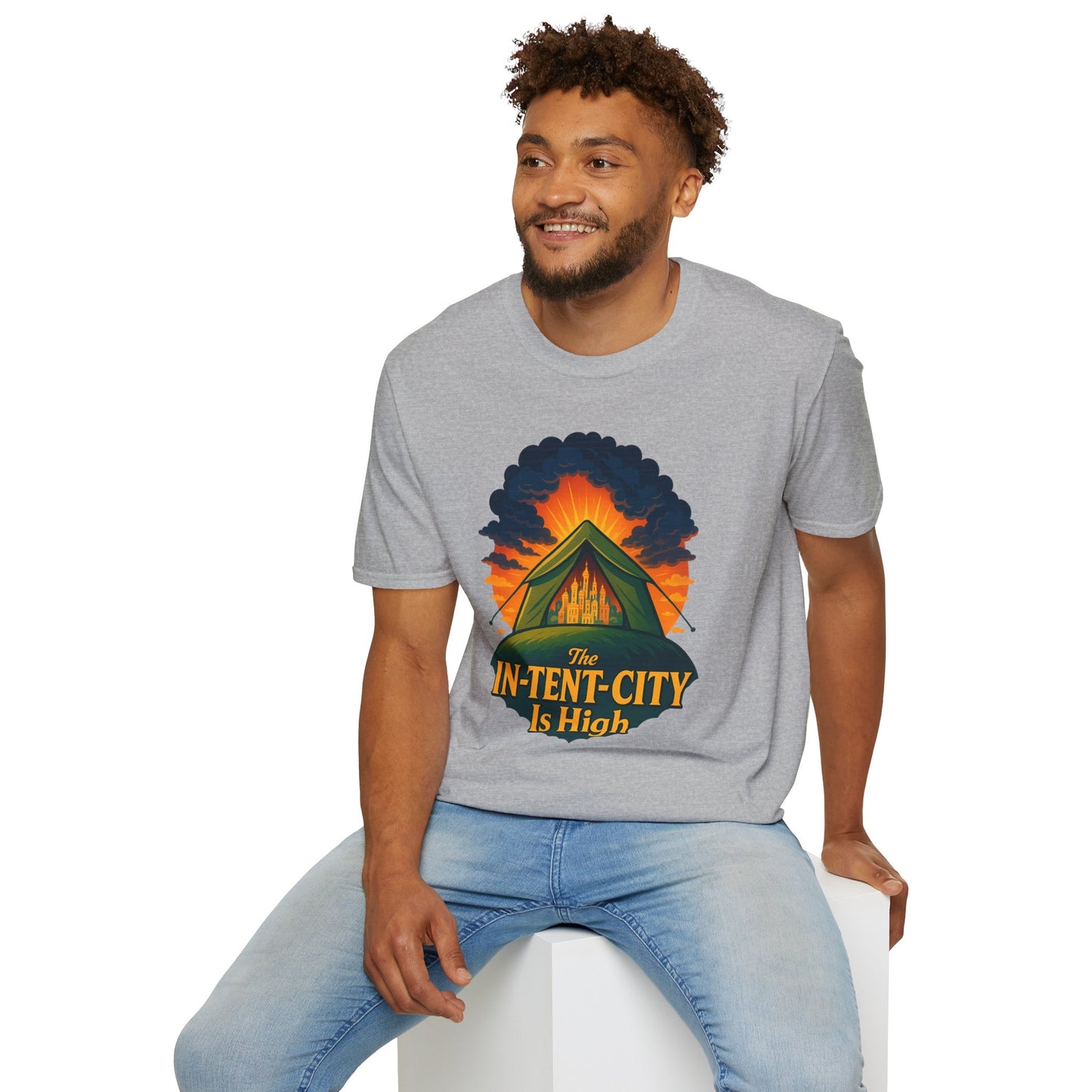 In-Tent-City Is High Camping Tee | Retro Tent Graphic T-Shirt for Hikers & Campers | Funny Outdoorsy Gift | Vintage Style Unisex Tee