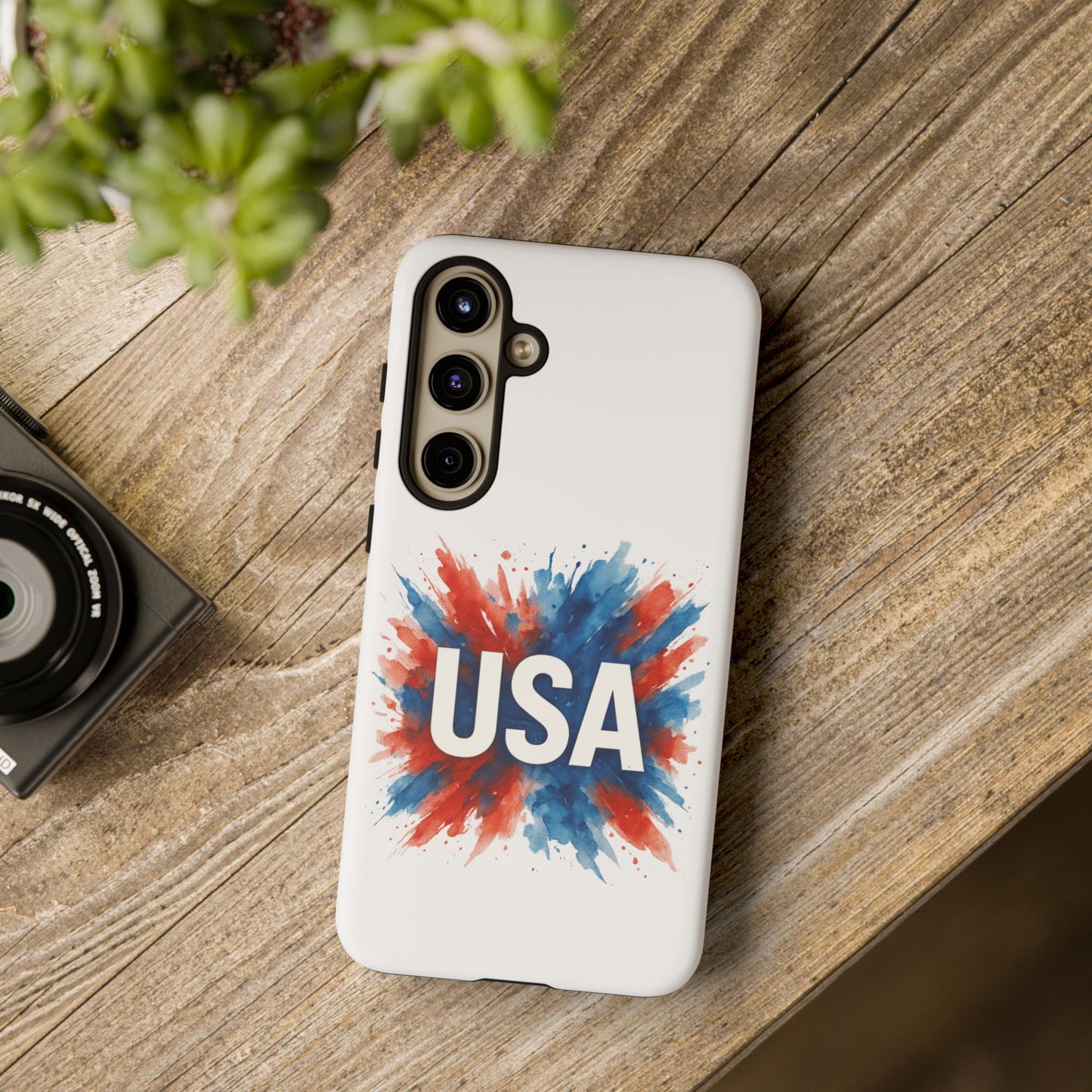 USA Splash Samsung Case - Patriotic Red White Blue Tough Cover, Dual-Layer Protection, 4th of July amd Veteran Gift for Galaxy