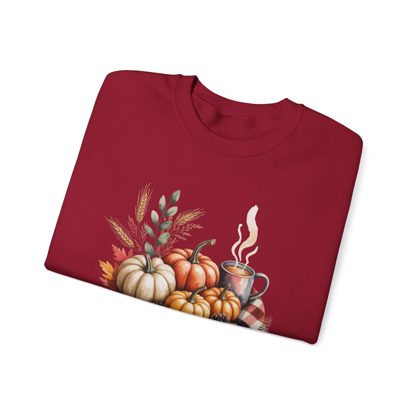 Fall Pumpkin Sweatshirt, Cozy Autumn Crewneck, Thanksgiving Sweater With Pumpkins And Coffee, Fall Leaves Pullover, Seasonal Gift