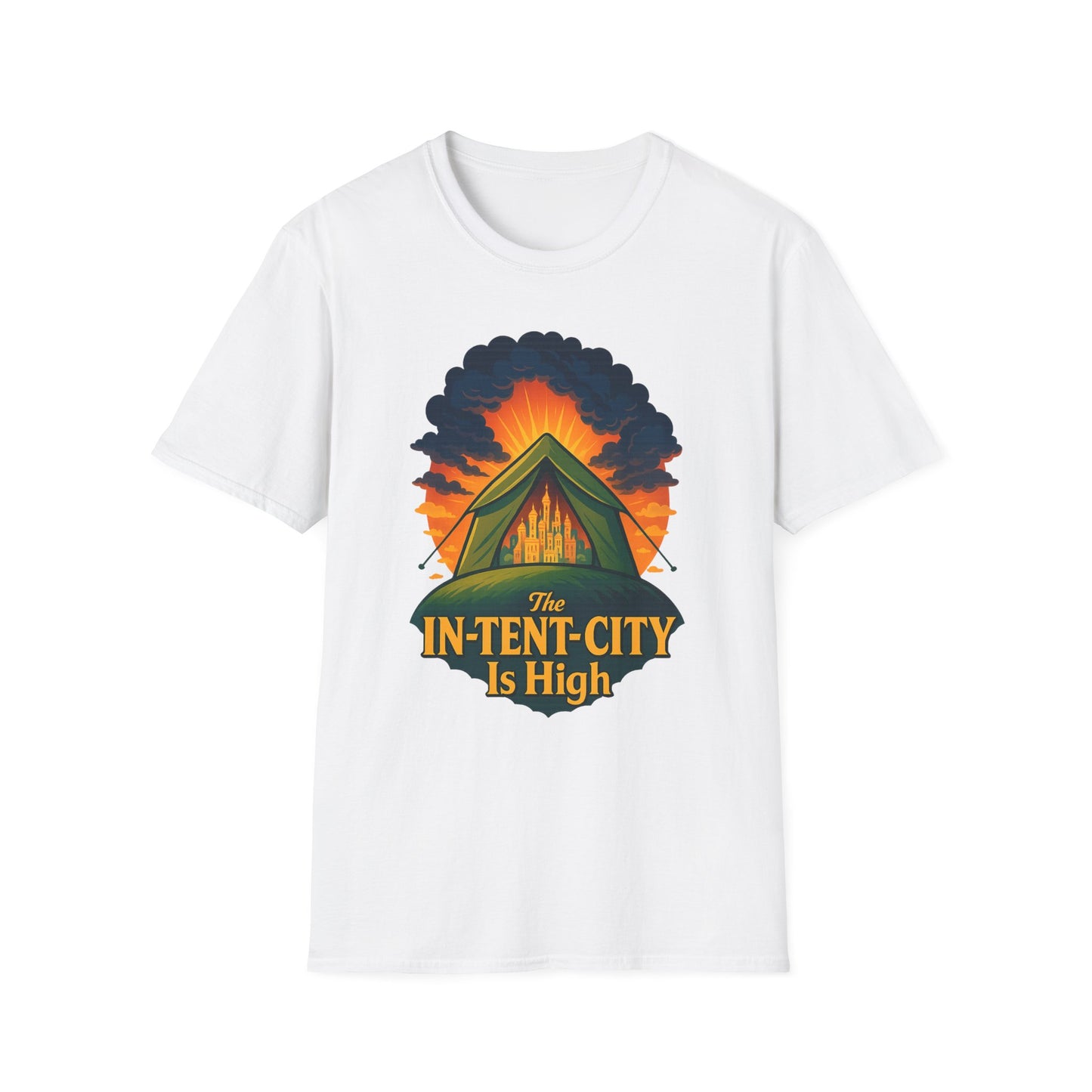 In-Tent-City Is High Camping Tee | Retro Tent Graphic T-Shirt for Hikers & Campers | Funny Outdoorsy Gift | Vintage Style Unisex Tee