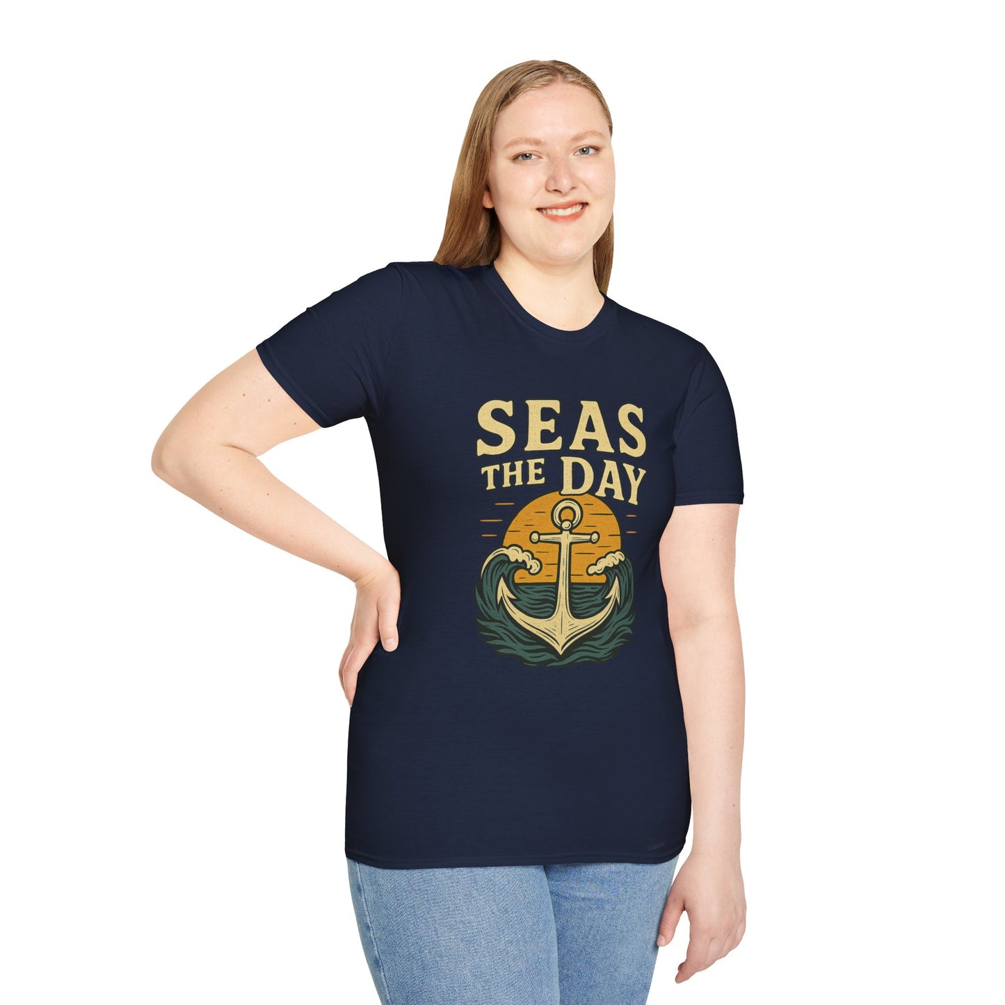 Seas the Day Shirt – Nautical Anchor Ocean Tee | Coastal Beach Graphic T-Shirt | Funny Seaside Pun Gift | Unisex Summer Travel Top
