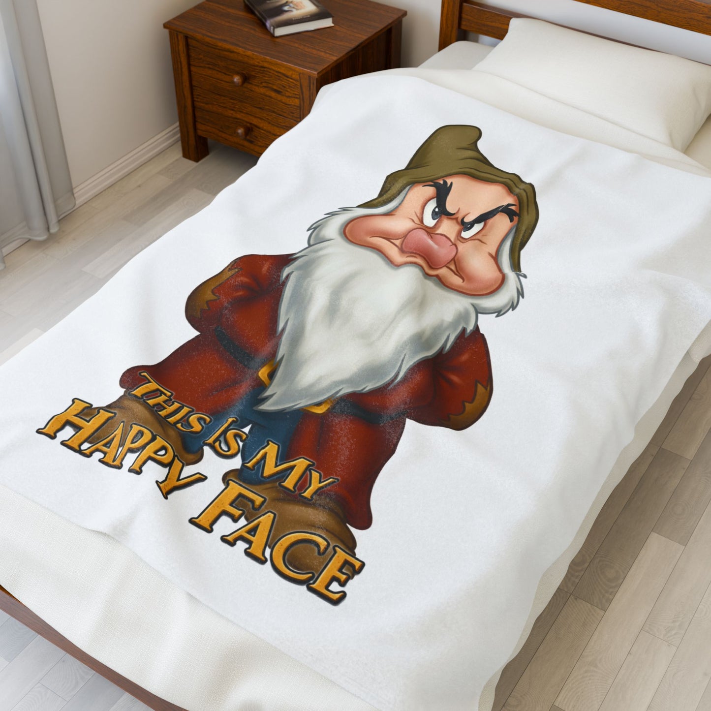 Funny Velveteen Plush Blanket with a Grumpy Dwarf - "This is My Happy Face"