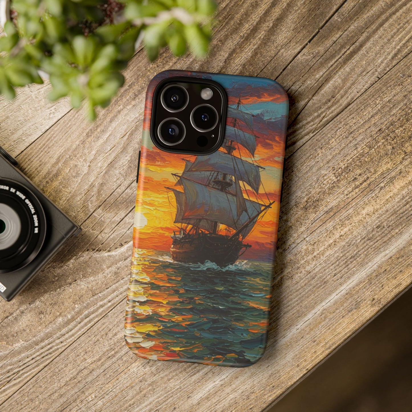 iPhone Case - Ship Sailing at Sunset Design