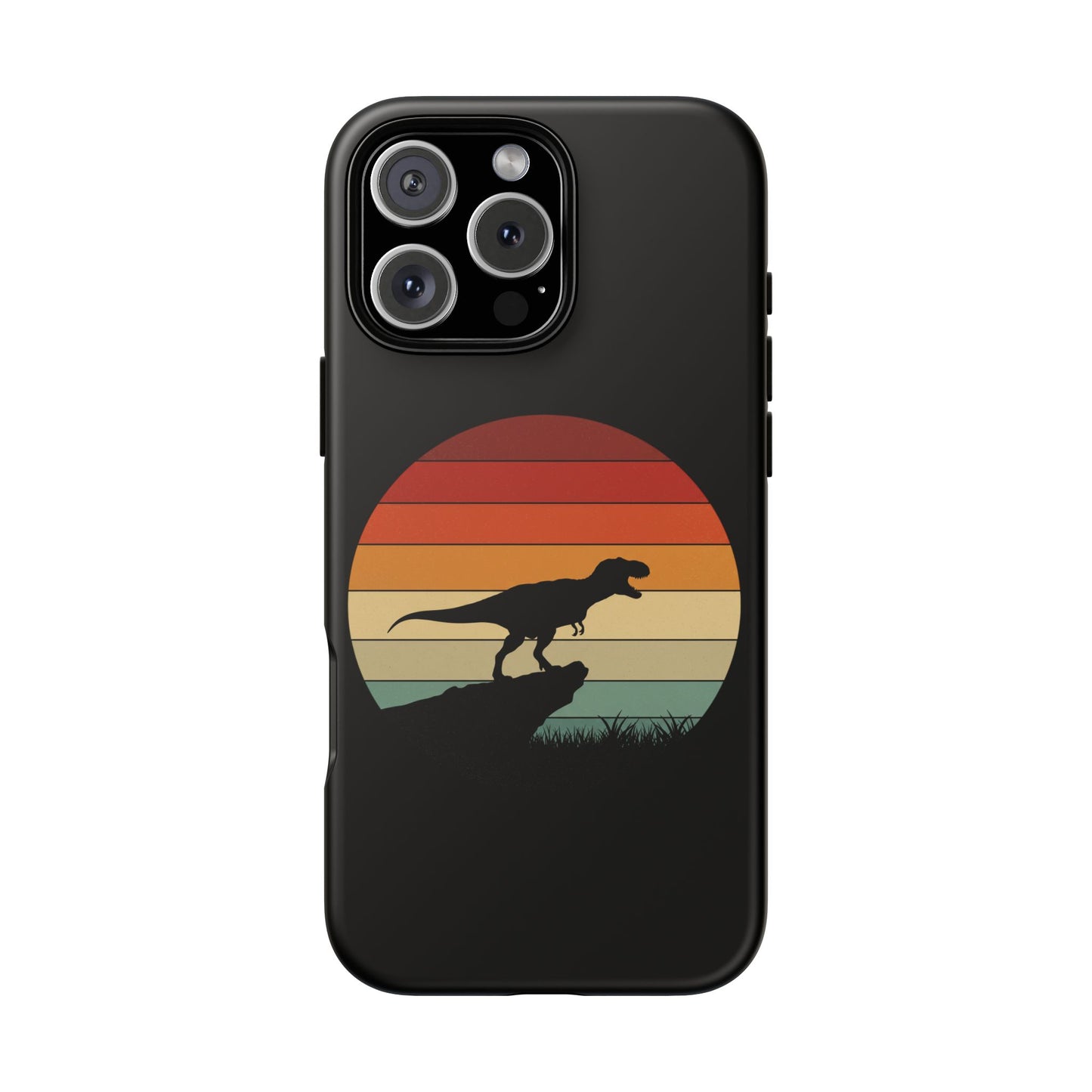 Retro Sunset Dinosaur iPhone Case | T‑Rex Silhouette Vintage Phone Cover for iPhone 14/15/16 Pro | Aesthetic Dinosaur Gift