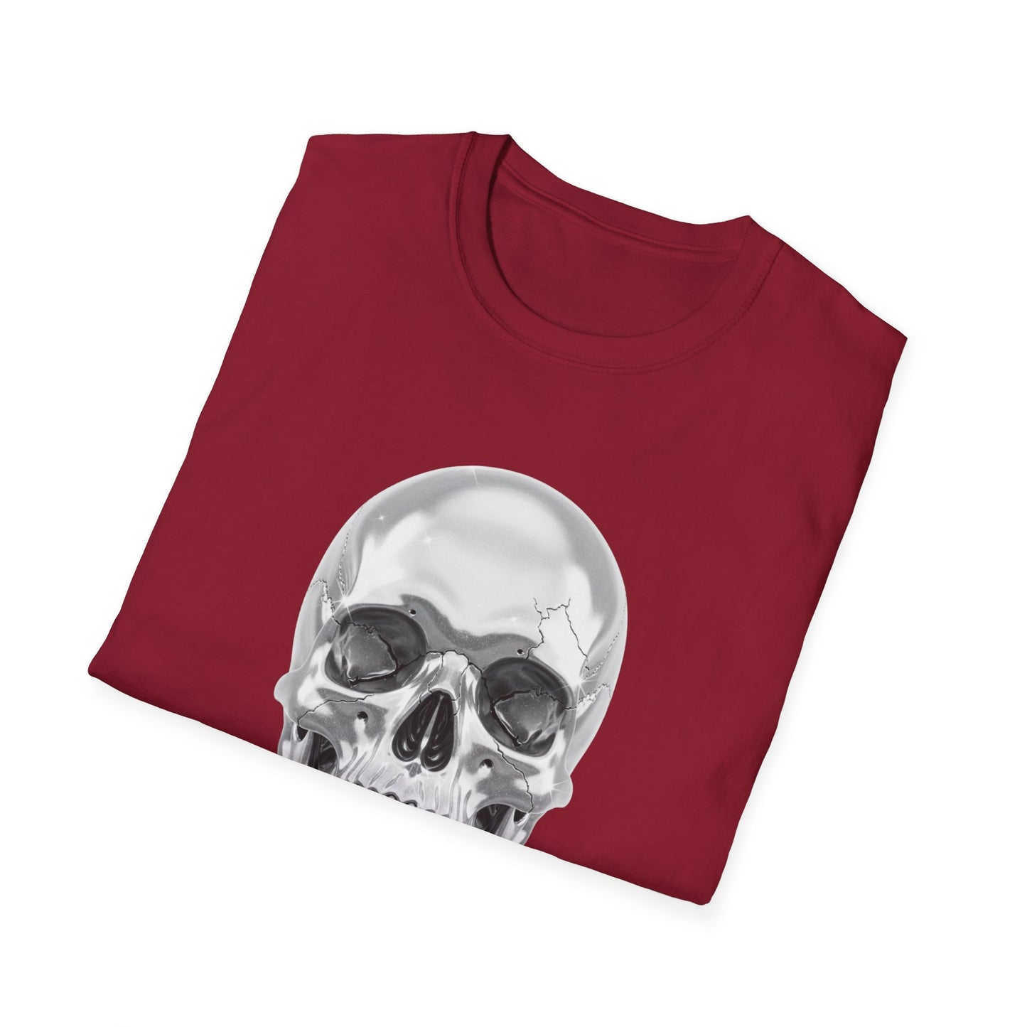 Chrome Skull Graphic Tee - Edgy Metallic Skull Shirt - Retro Rock Vibe, Dark Aesthetic, Unisex Cool Gift - Trendy Fashion Statement Top