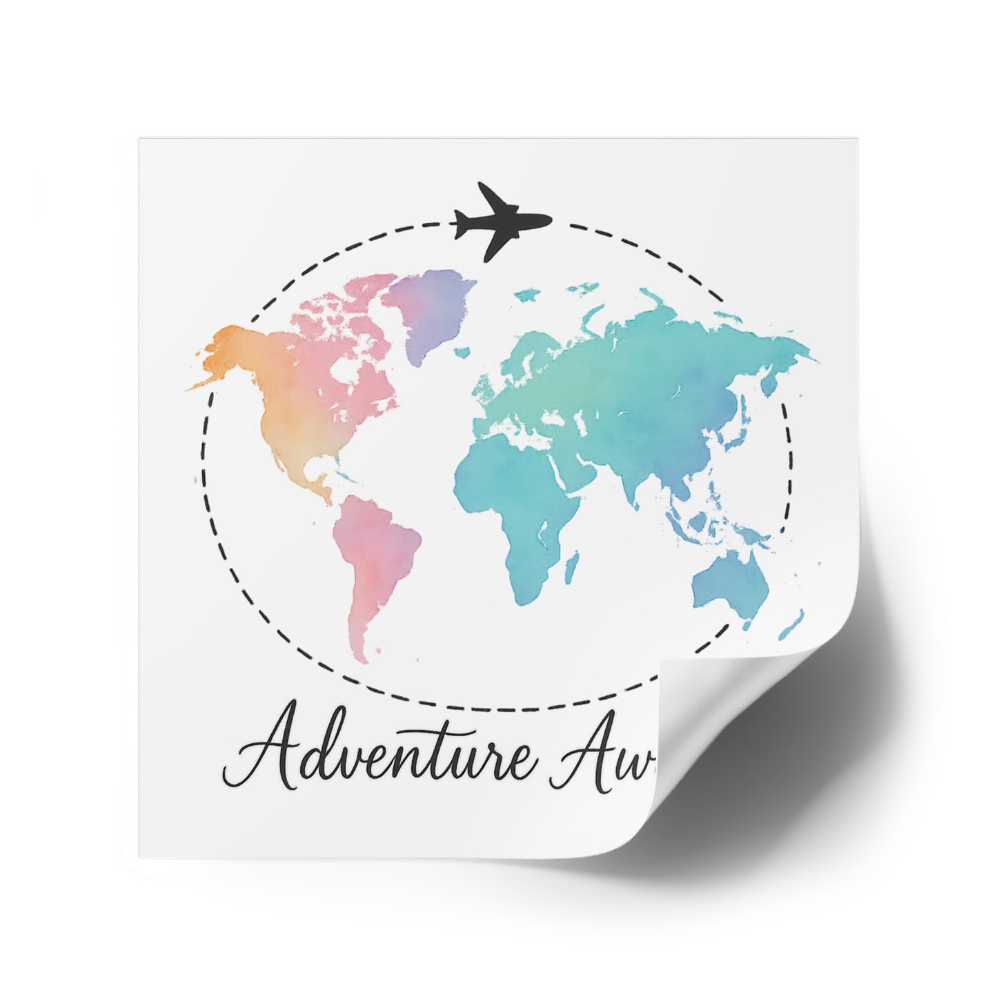 Watercolor Adventure Awaits World Map Sticker - Travel Vinyl Laptop Decal, Wanderlust Gift, Waterproof Aesthetic Globe Sticker