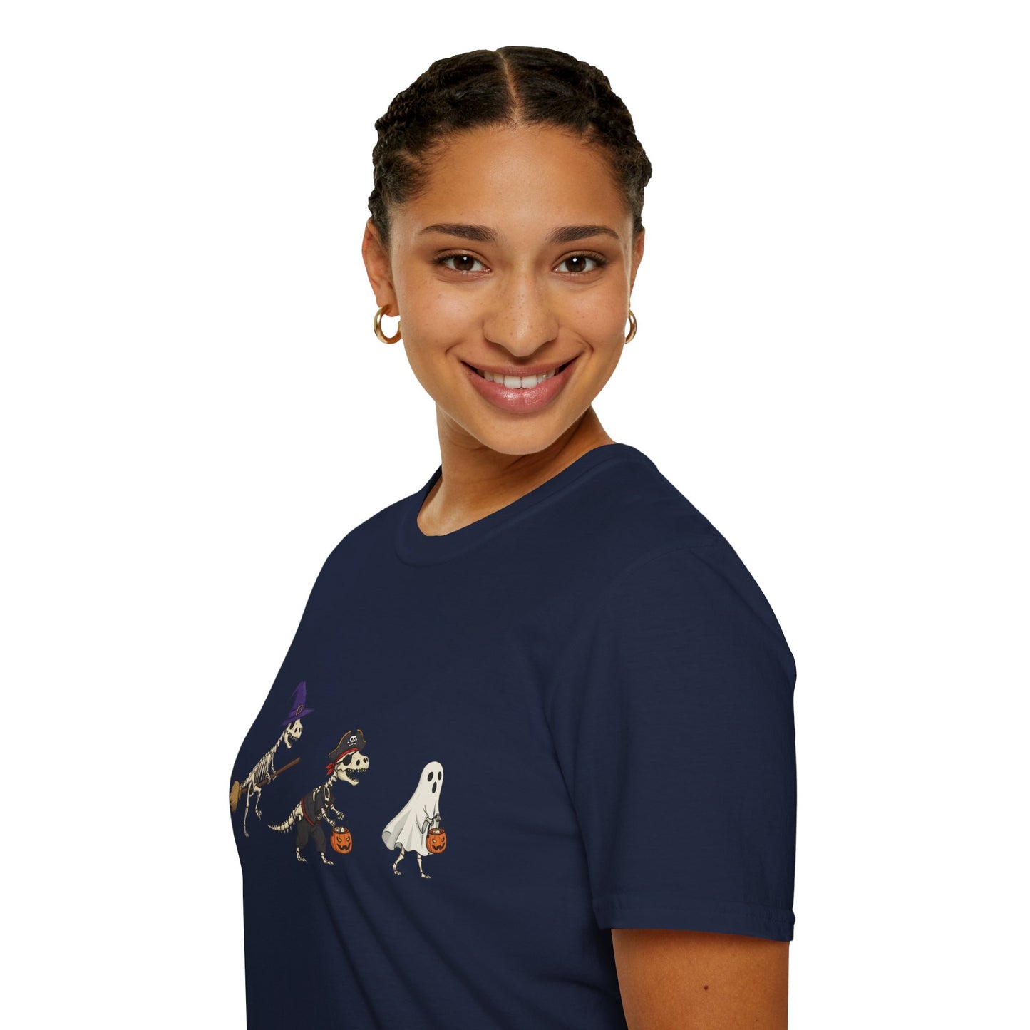 Halloween Dinosaur Skeleton Shirt - Trick-or-Treat Dino Tee, Funny T-Rex Ghost and Witch Costume Shirt, Spooky Cute Skeleton Tee, Unisex