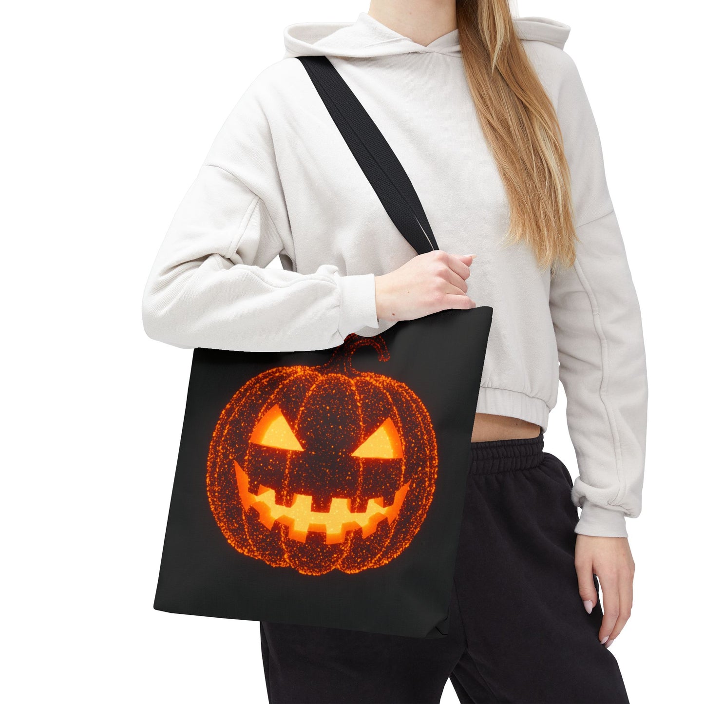 Glowing Pumpkin Tote Bag, Jack O Lantern Halloween Canvas Tote, Spooky Trick Or Treat Bag, Reusable Pumpkin Design Tote, Halloween Gift Bag