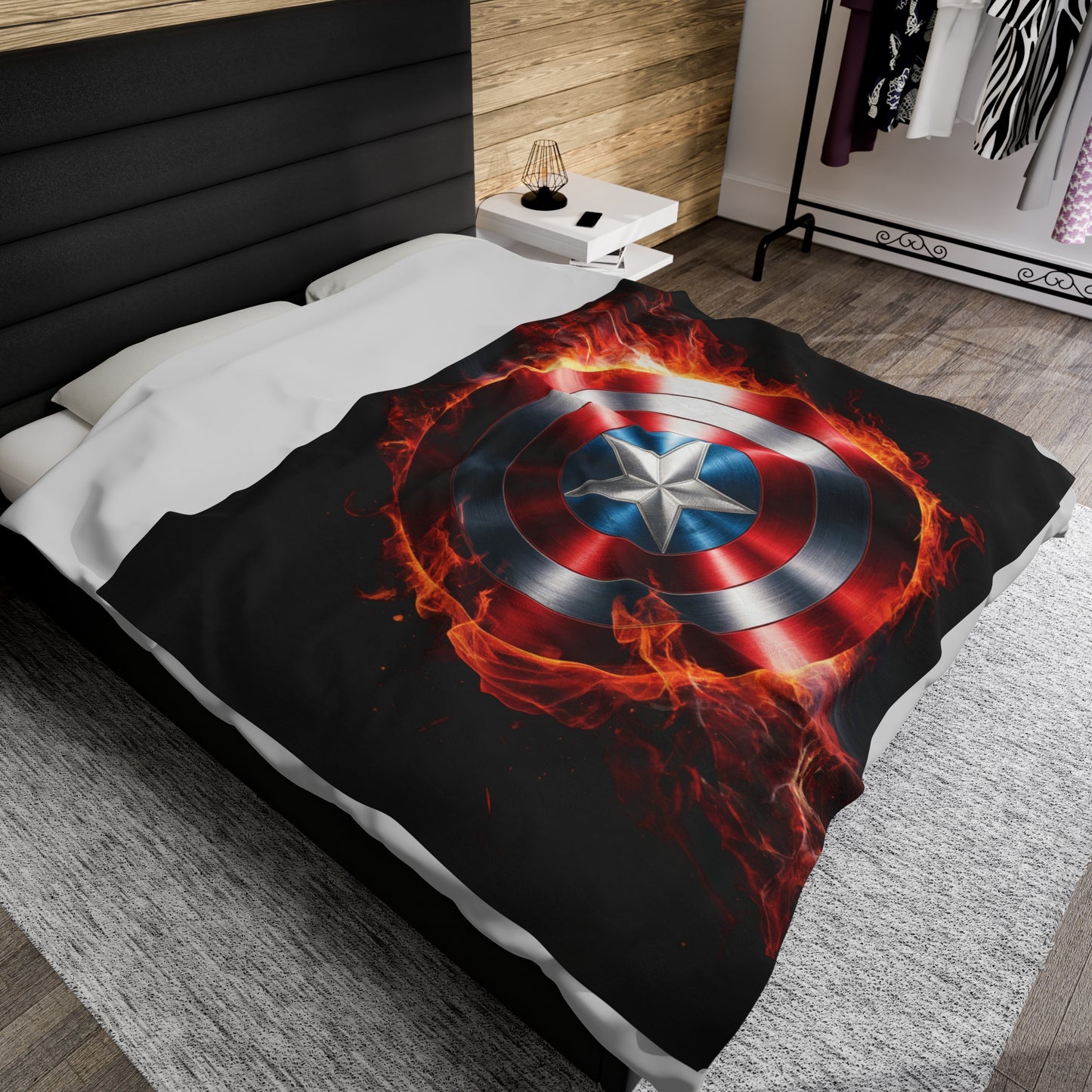 Plush Blanket Shield Flames Design