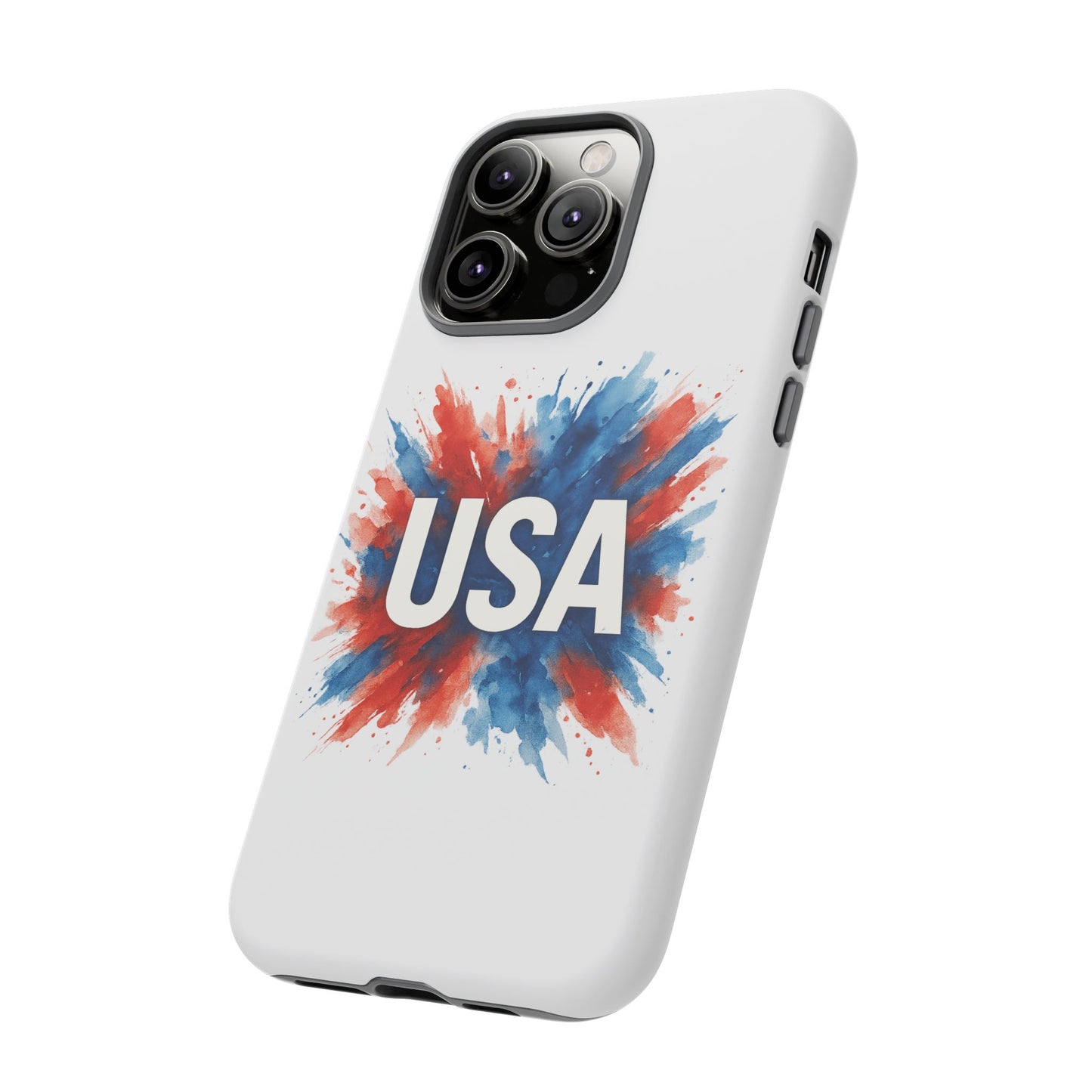 USA Splash iPhone Case - Patriotic Red White Blue Tough Cover, Dual-Layer Protection, 4th of July Memorial Day Gift
