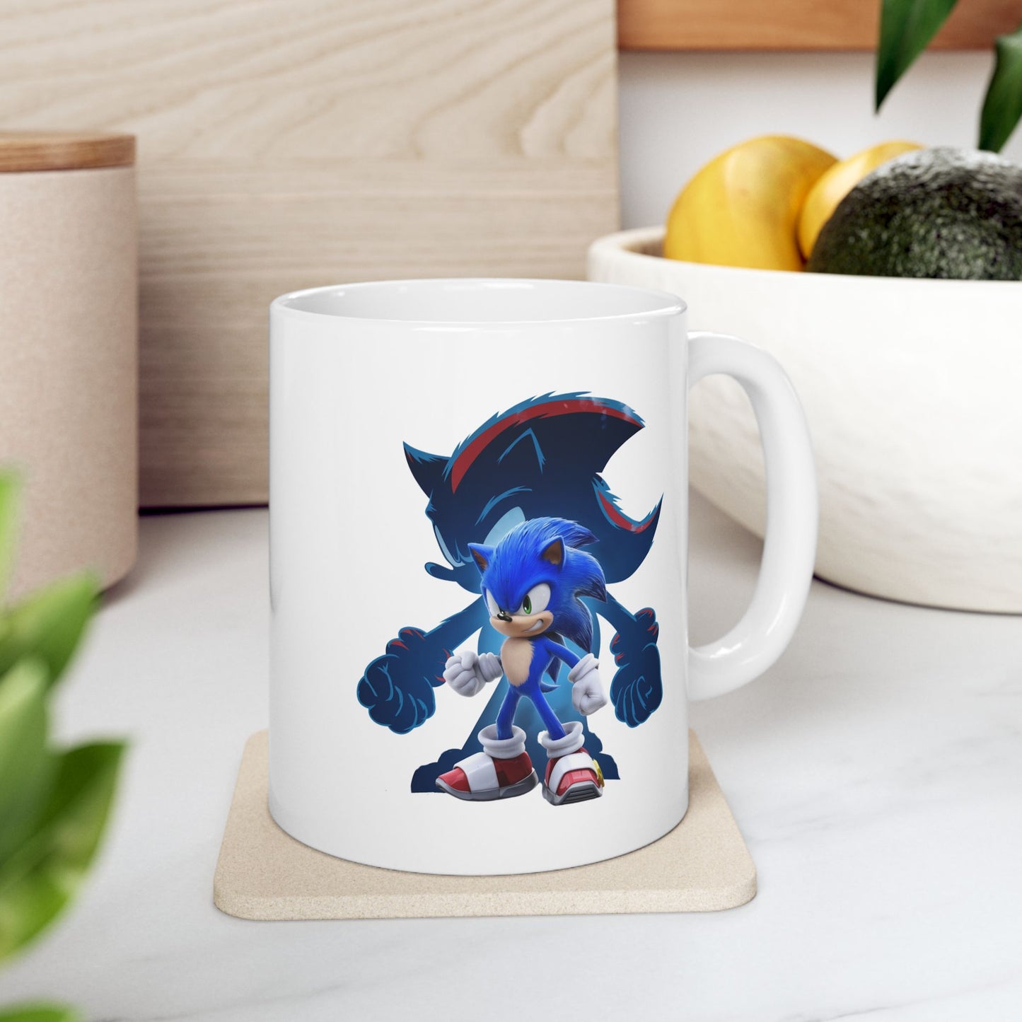Blue Speed Hero Mug – Epic Gaming Hedgehog Coffee Cup with Dark Rival Silhouette – Video Game Inspired Gift for Fans & Collectors