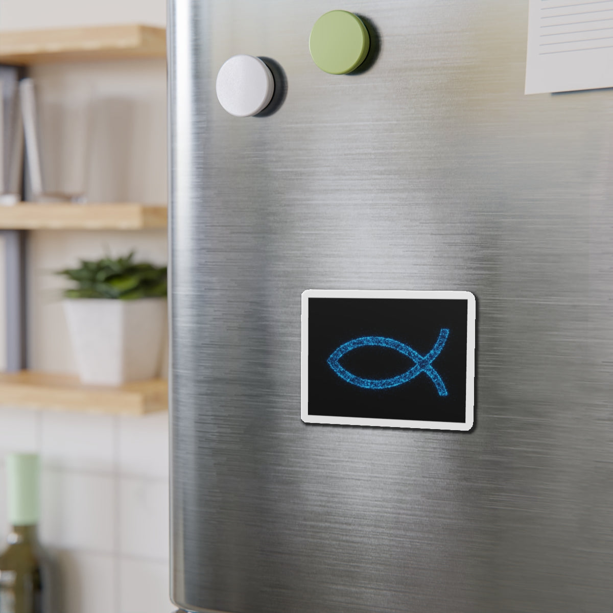 Fish Symbol Die-Cut Magnet Blue Bioluminescent Design Christian Magnet Spiritual Decor Kitchen Decoration Faith Magnet