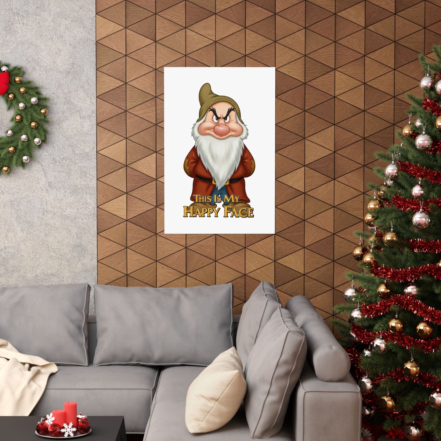 Funny Grumpy Dwarf Poster - "This Is My Happy Face" - Matte Vertical Wall Art