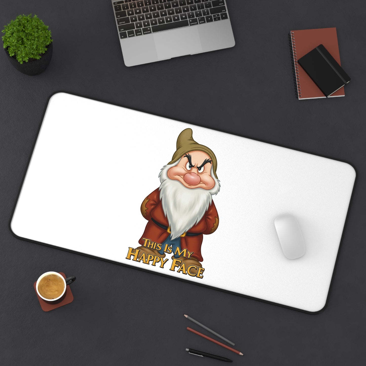 Funny Mouse Pad/Desk Mat - 'This Is My Happy Face' Grumpy Dwarf Design