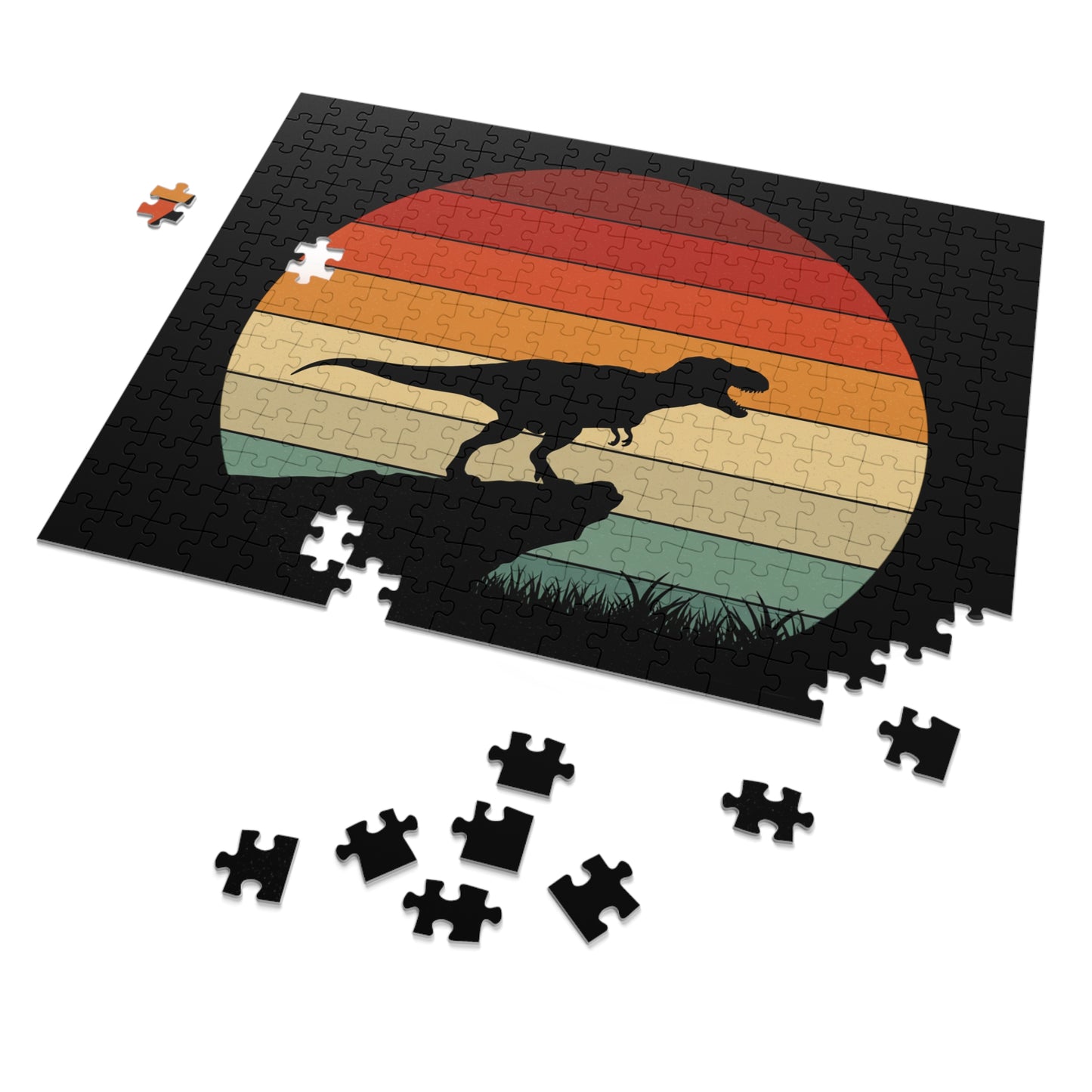 Retro Dinosaur Sunset Jigsaw Puzzle - 252-2000 pc Vintage Dino Wall Art Puzzle Gift for Adults and Kids - Unique Jurassic Game