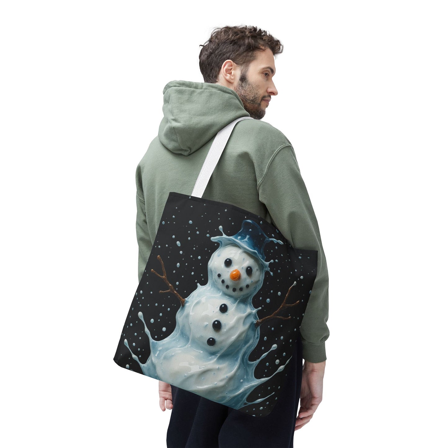 Winter Snowman Tote Bag, Festive Christmas Gift Bag, Holiday Shopping Tote, Snowy Season Accessory, Reusable Winter Art Bag For Everyday Use