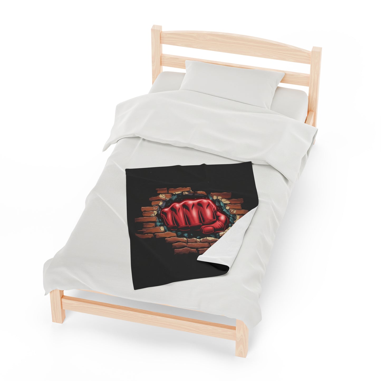 Plush Blanket - Red Fist Smashing Through Brick Wall Design