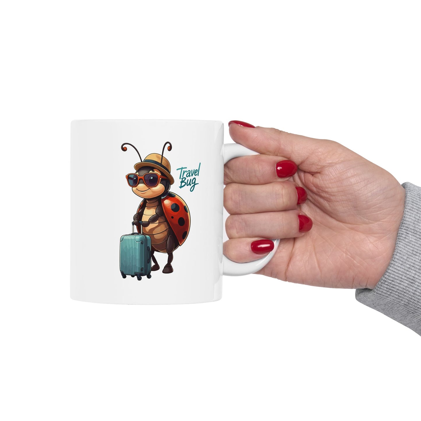Travel Bug Coffee Mug – Cute Ladybug Traveler Ceramic Mug, Whimsical Travel Gift, Eco-Friendly Kitchen Cup for Bug Lovers