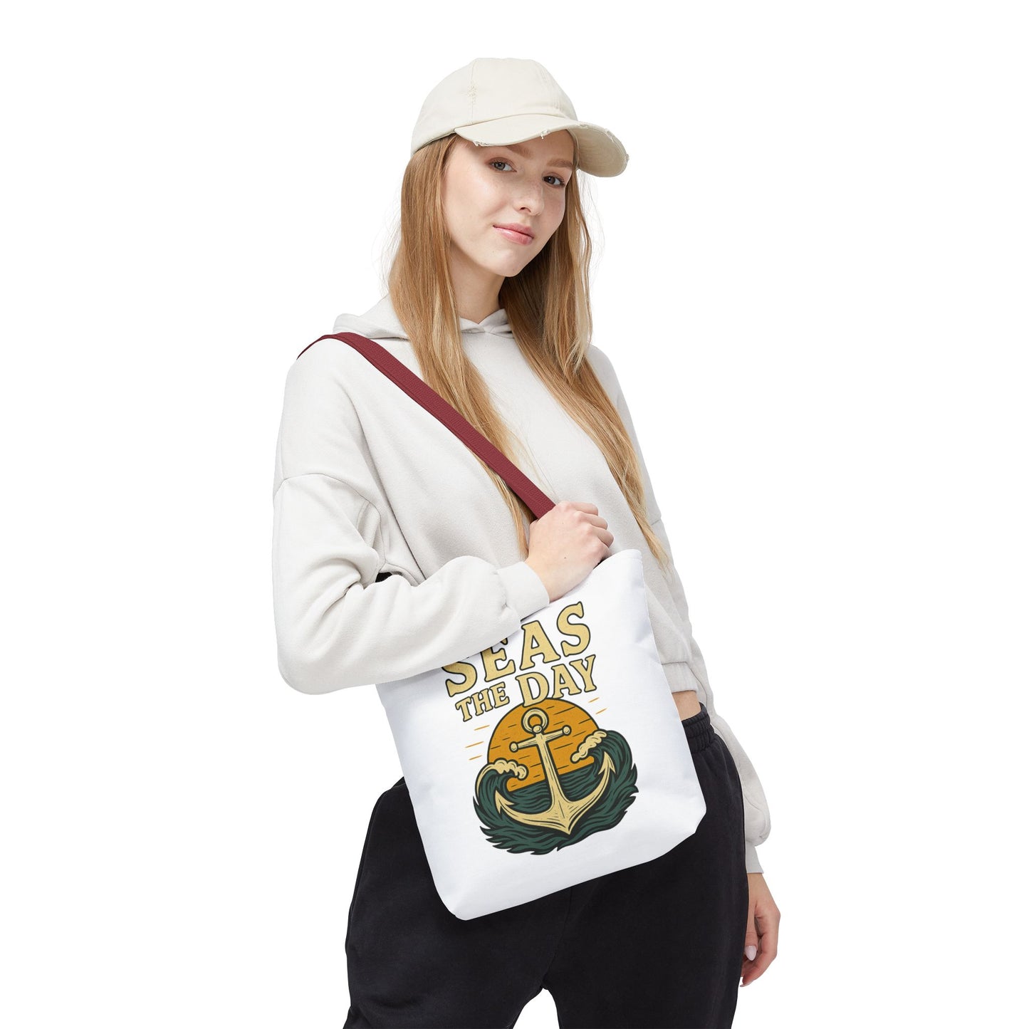 "Seas the Day" Nautical Tote Bag – Funny Beach Quote Canvas Bag with Anchor | Coastal Gift Idea for Summer, Travel, or Daily Use