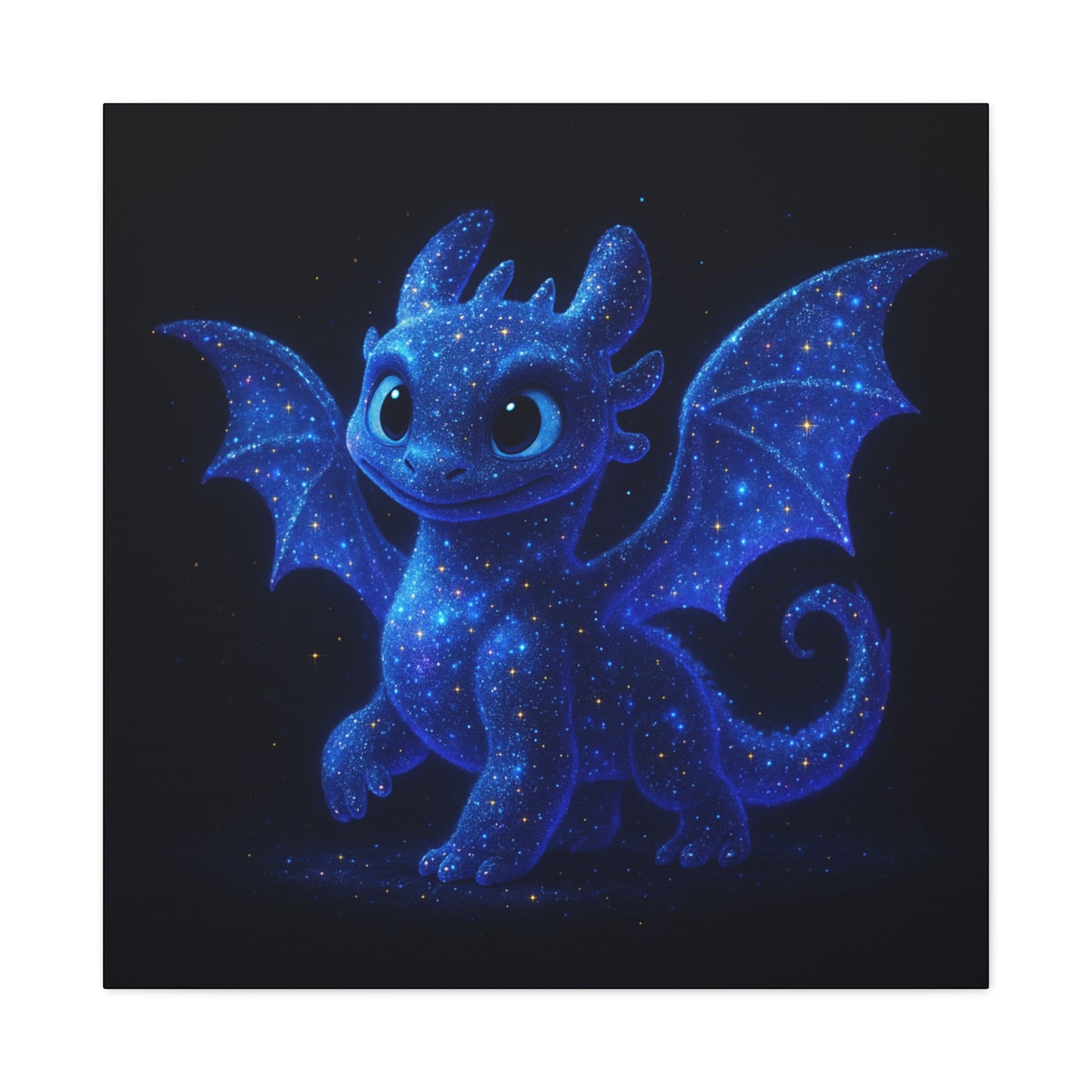 Galaxy Baby Dragon Wall Art | Cute Fantasy Dragon Canvas Print | Starry Night Nursery Decor | Whimsical Creature Room Artwork