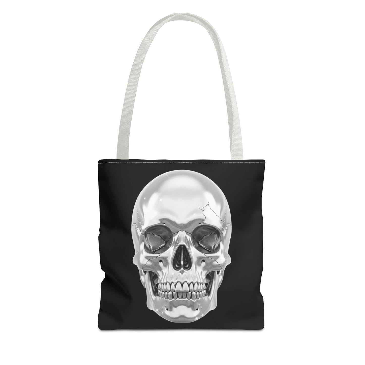 Chrome Skull Tote Bag, Gothic Halloween Canvas Tote, Metallic Skull Design Bag, Spooky Season Accessory, Skull Gift Tote For Horror Fans