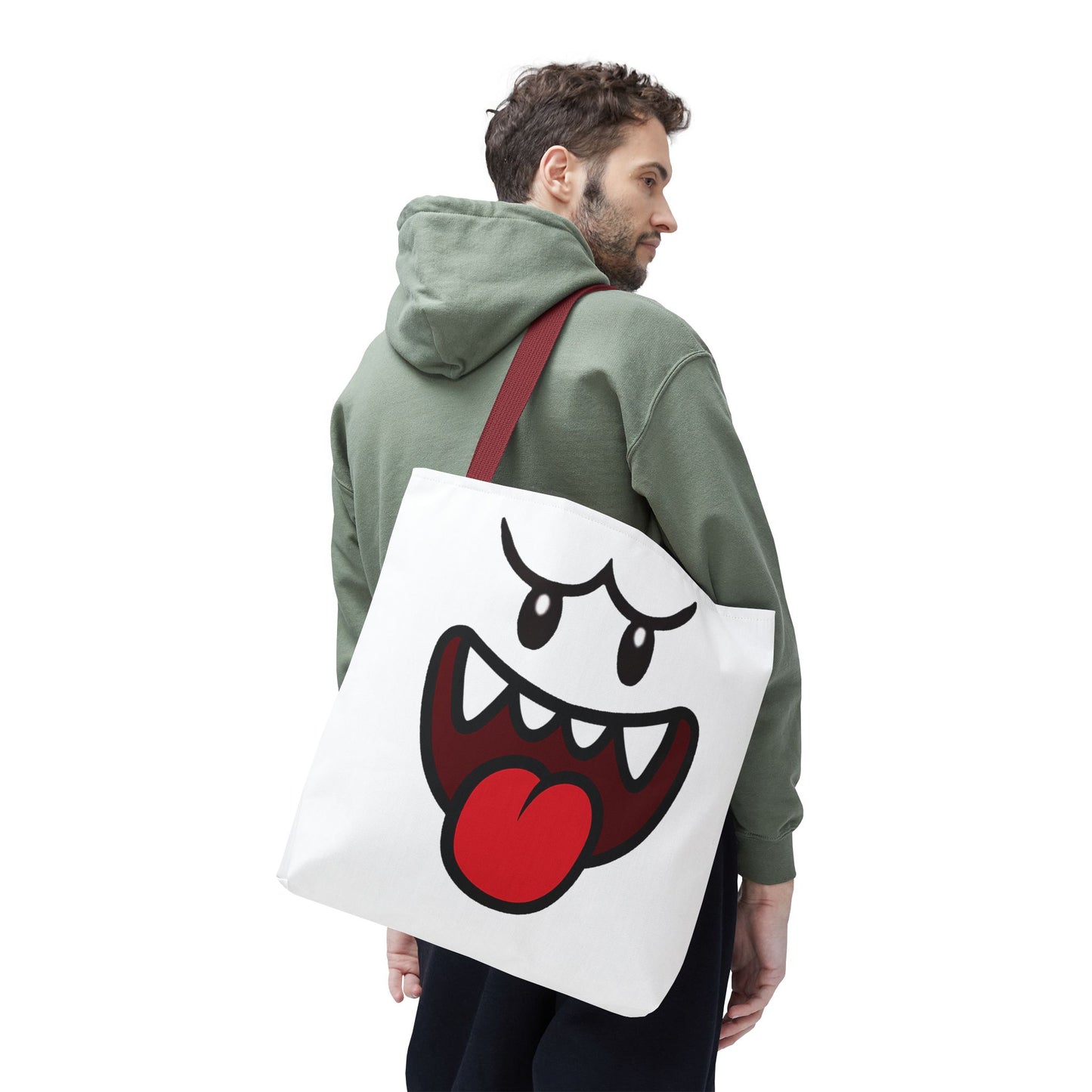 Funny Ghost Face Tote Bag, Spooky Halloween Shopping Bag, Creepy Cute Gamer Tote, Novelty Reusable Canvas Bag, Horror Themed Trick or Treat Bag