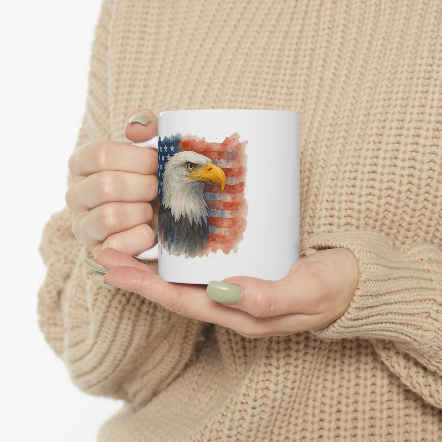 Patriotic Eagle Mug – American Flag Coffee Cup with Bald Eagle Design | USA Pride Gift for Veterans, Memorial Day, Independence Day