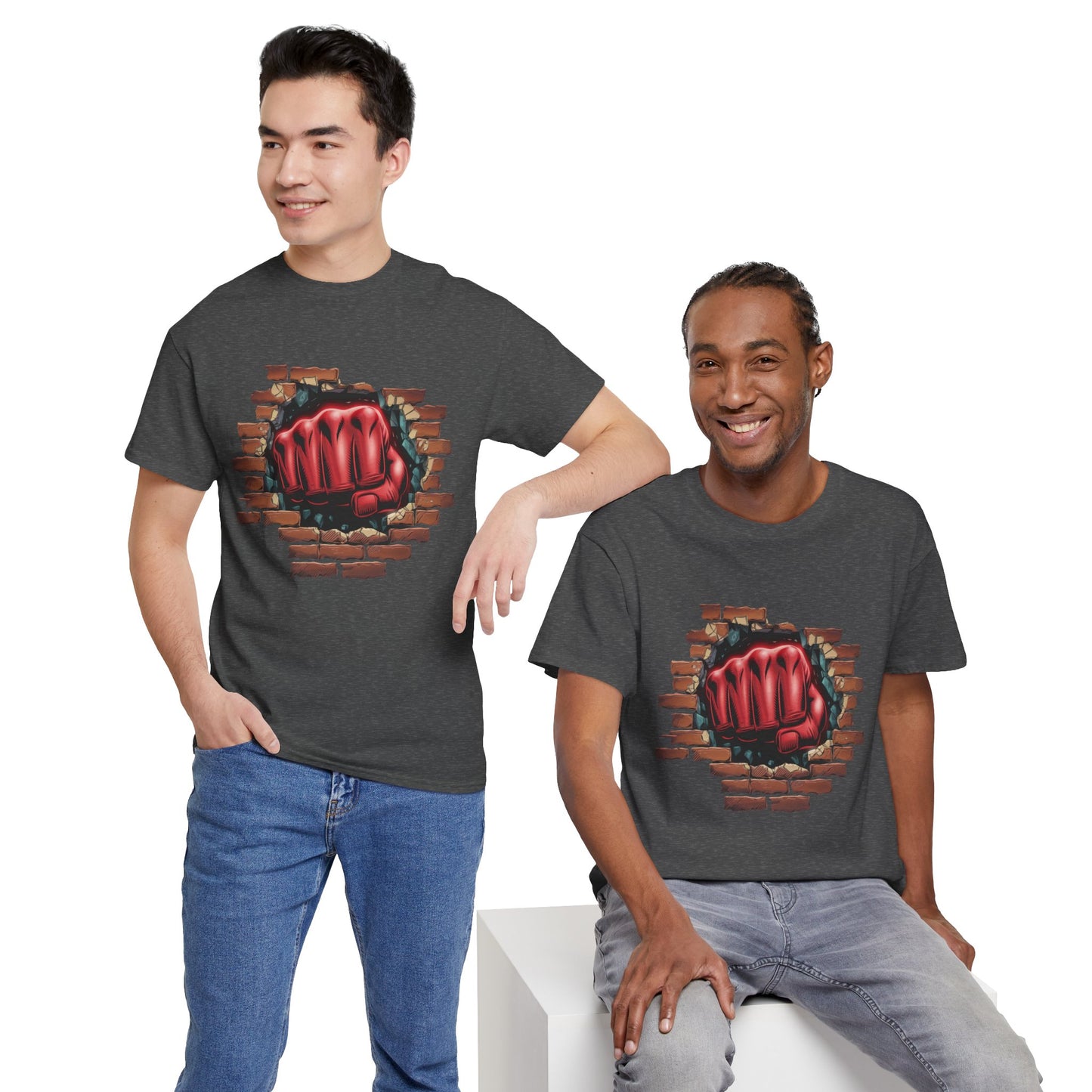 Impact Fist Graphic T-Shirt – Punch Through Brick Wall Design | Bold Streetwear Tee for Fighters, Gym & Edge-Lovers