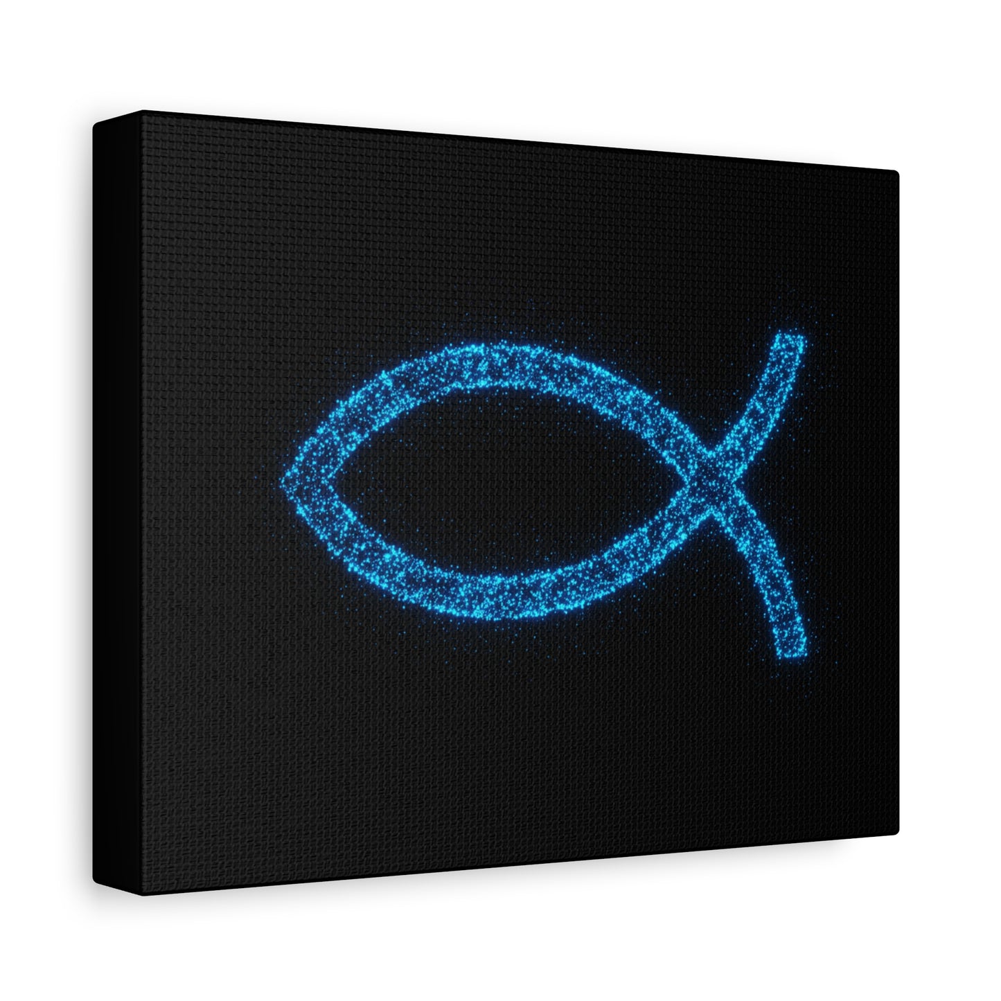 Blue Glitter Fish Symbol Matte Canvas Wall Art