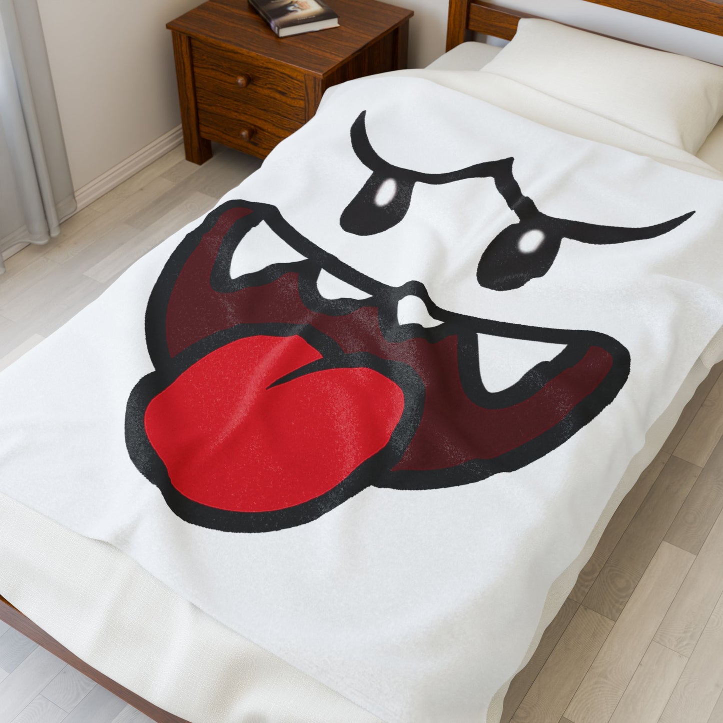 Funny Ghost Face Blanket, Spooky Halloween Throw, Creepy Gamer Room Bedding, Novelty Tongue Out Ghost Bedspread, Cool Cozy Horror Decor