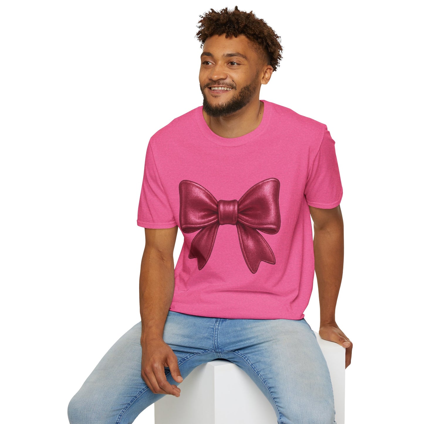 Metallic Burgundy Bow T-Shirt π | Elegant Cute Graphic Tee | Unisex Softstyle Shirt | Gift for Her, Aesthetic Outfit, Celebration Wear