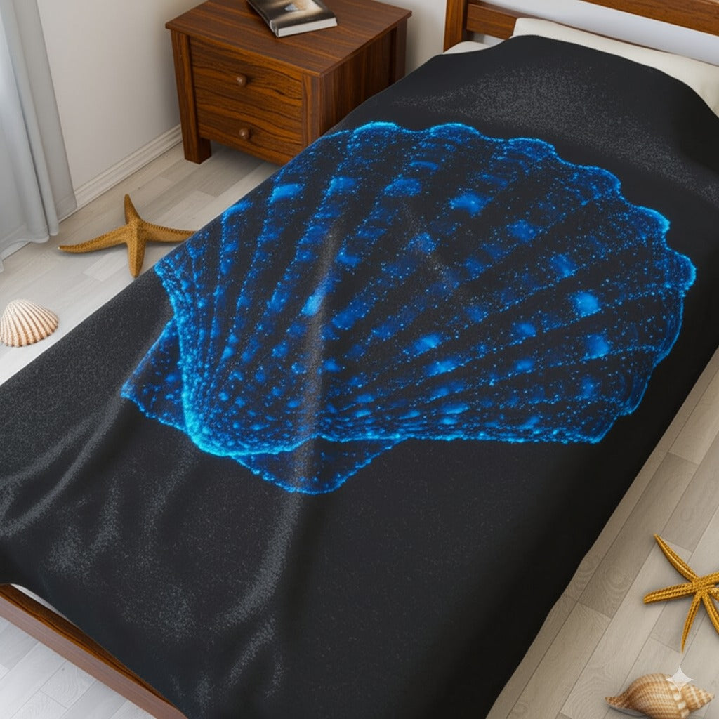 Plush Blanket with Bioluminescent Seashell Design Beach Decor Nautical Blanket
