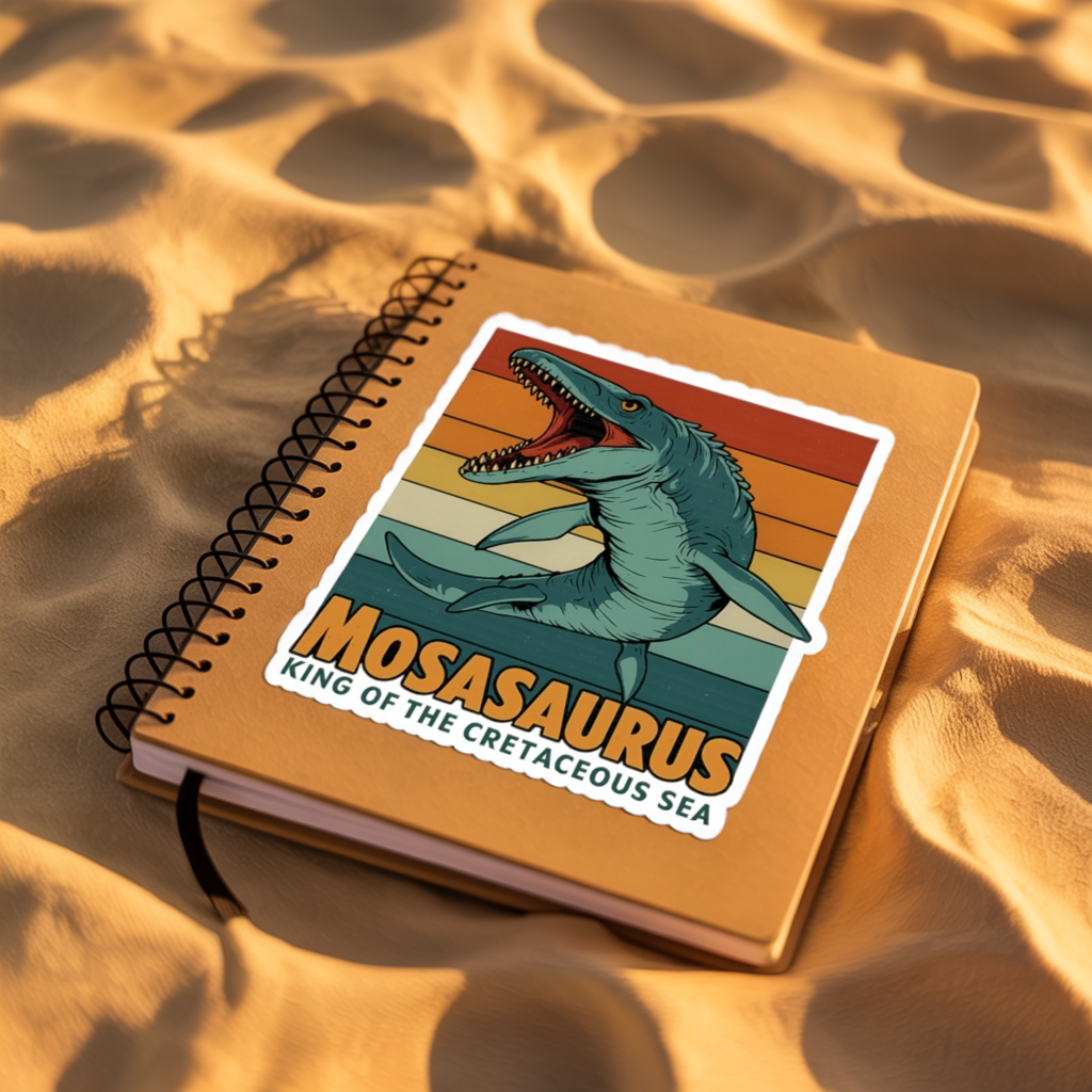 Retro Mosasaurus Vinyl Sticker - Vintage Dinosaur Decal | Die-Cut Sticker for Laptop, Skateboard, Journal | Cretaceous Sea King Gift