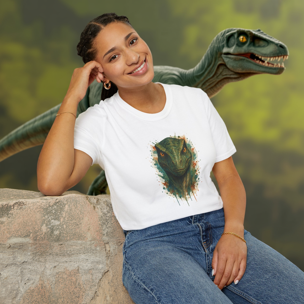 Watercolor Velociraptor T-Shirt | Dinosaur Lover Gift | Artistic Paleo Tee - Unique Dino Art Tee for Men Women Jurassic Apparel