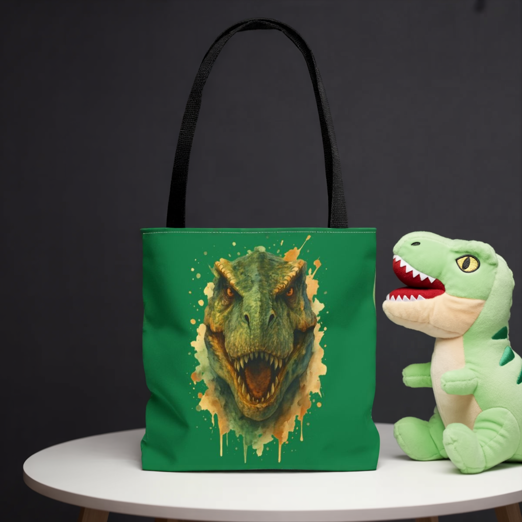 Watercolor T-Rex Tote Bag - Eco Canvas Dino Shopper, Dinosaur Lover Gift, Book Bag, Reusable Grocery Tote - Aesthetic Paleontology Art