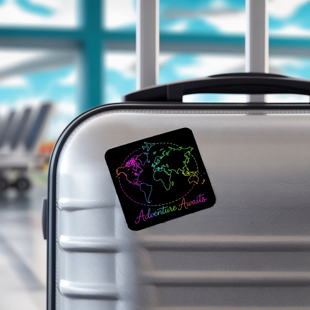 Adventure Awaits Neon Travel Sticker - Y2K Rainbow World Map Vinyl Decal for Luggage, Laptop and Water Bottle - Wanderlust Aesthetic