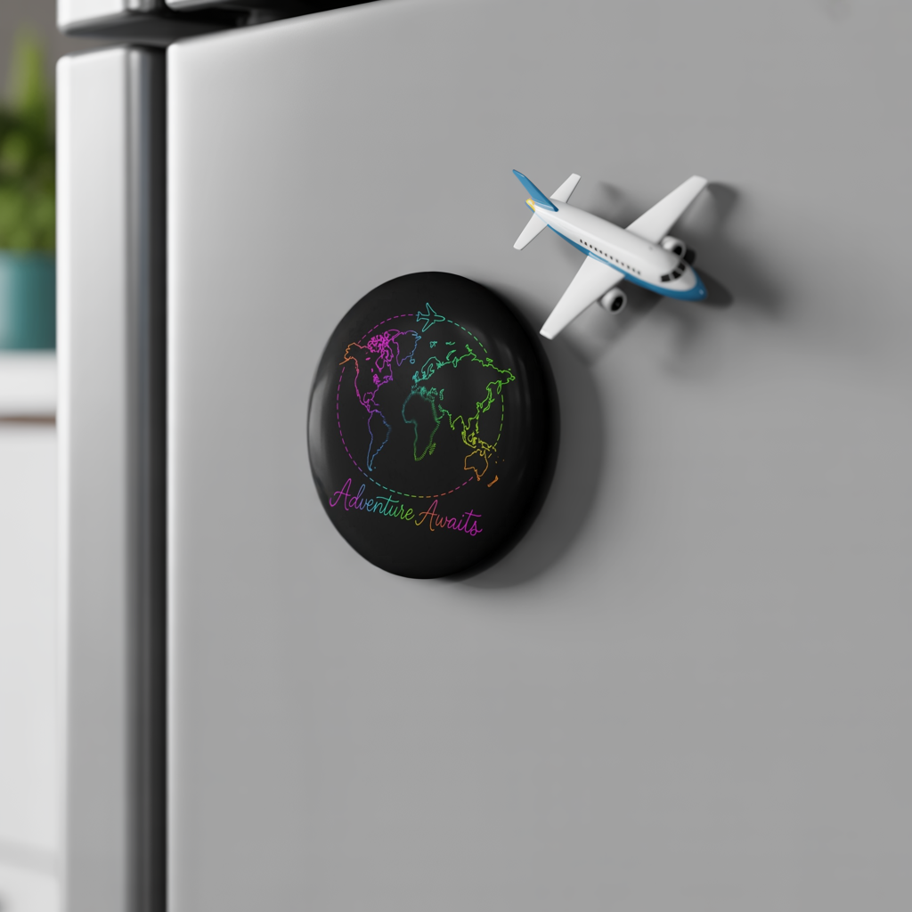 Adventure Awaits Neon Magnet - Y2K Rainbow World Map and Airplane Fridge Magnet, Travel Aesthetic Decor for Fridge, Locker, Gift